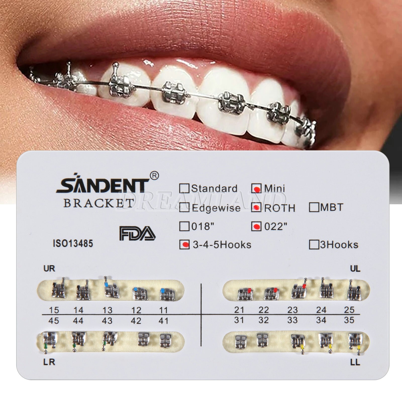 10kits Dental Brackets Braces Orthodontic Mini Roth0.022″ Hooks 3-4-5