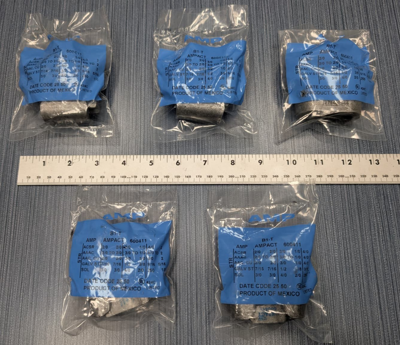 5 Pack AMPACT 600411 WEDGE CONNECTOR 2/0-2/0, 3/0-1/0, 4/0-2, MEDIUM BLUE CODED