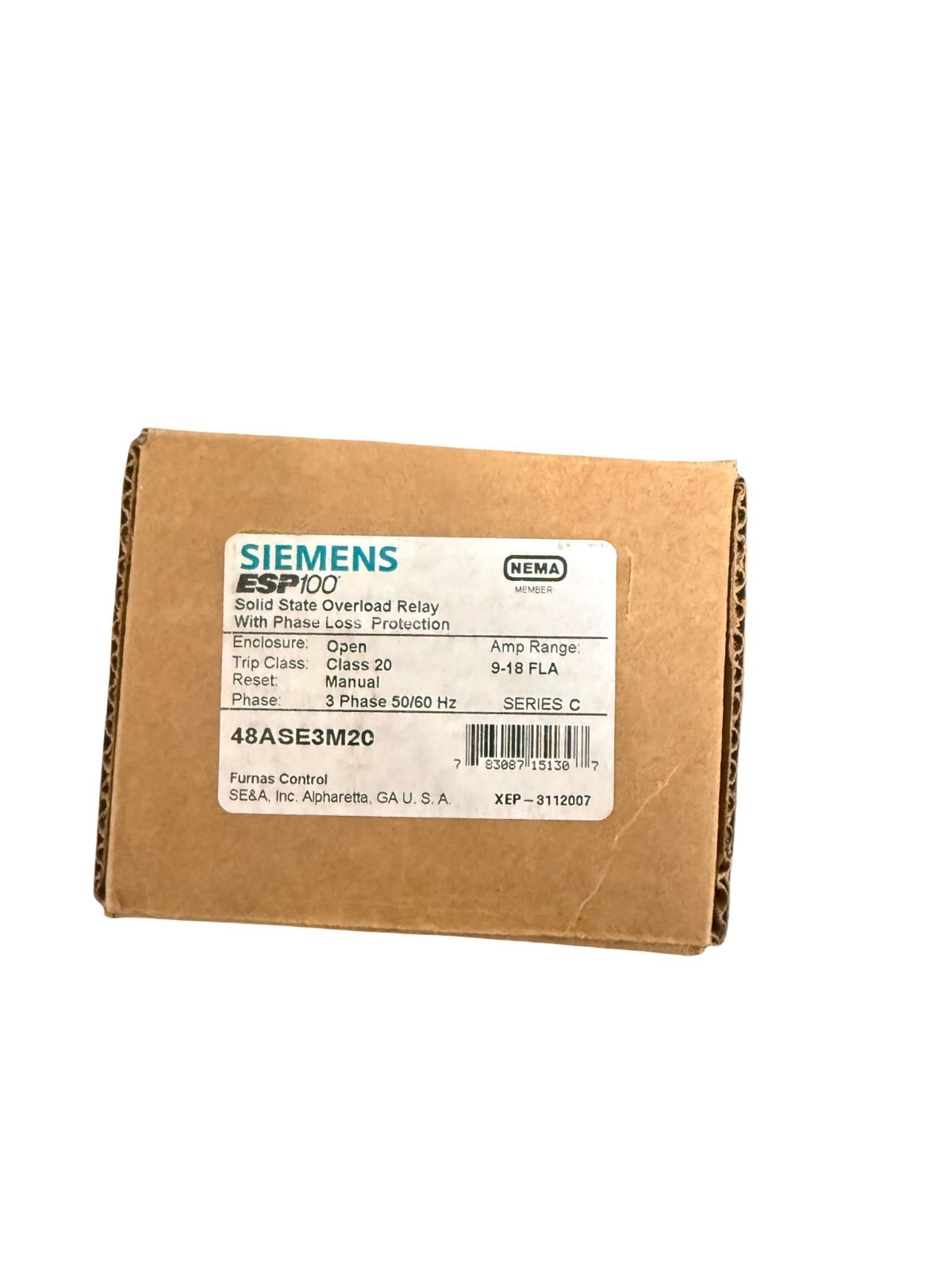 New Siemens 48ASE3M20 Ser C Overload Relay Solid State 3PH 9-18 AMPS