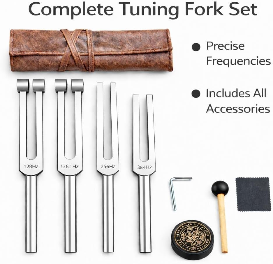 Tuning Forks for Healing Set (128Hz, 136.1Hz, 256Hz & 528Hz) — Let Vibrati