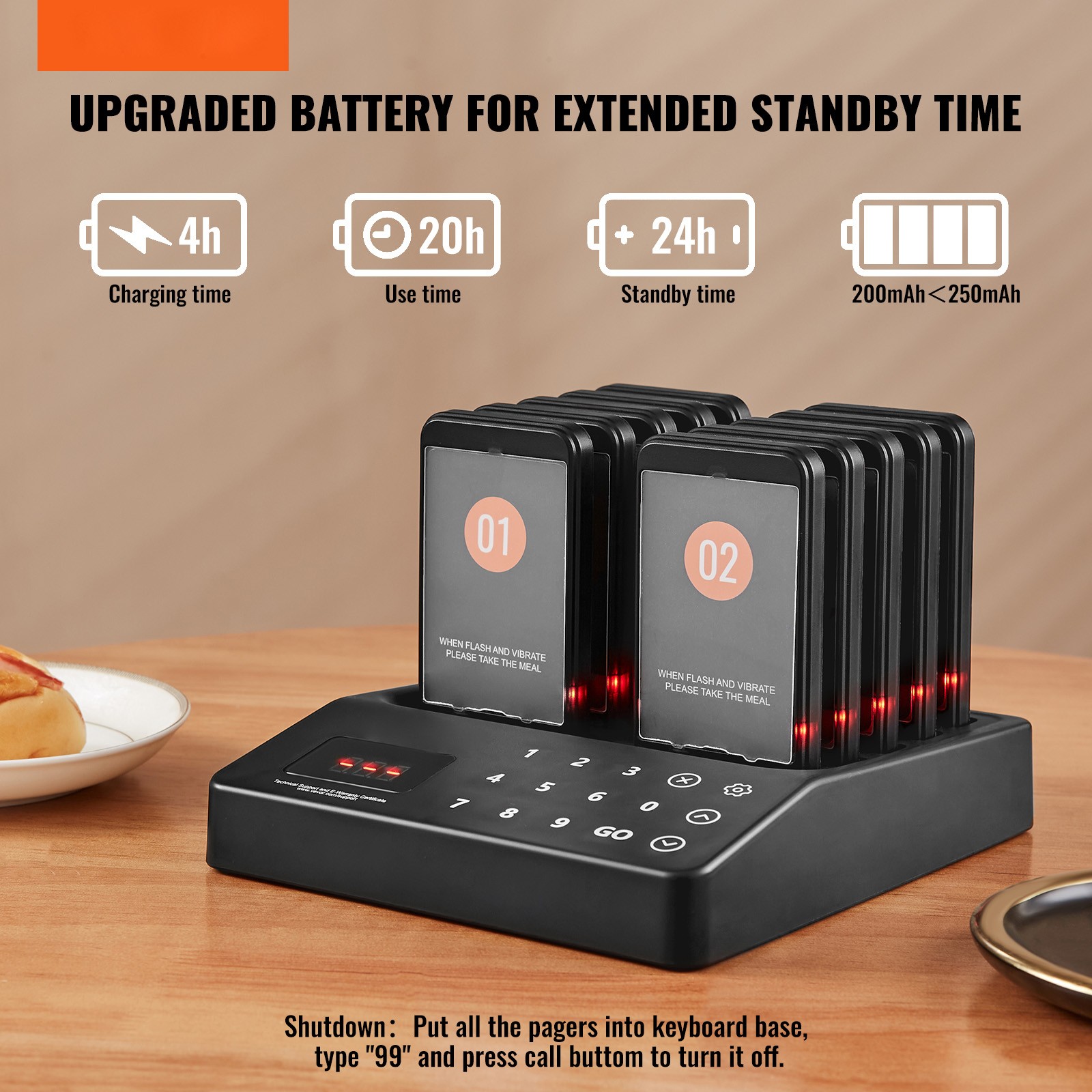 VEVOR Restaurant Wireless Pager System 10 Beepers Guest Queuing Calling Touch