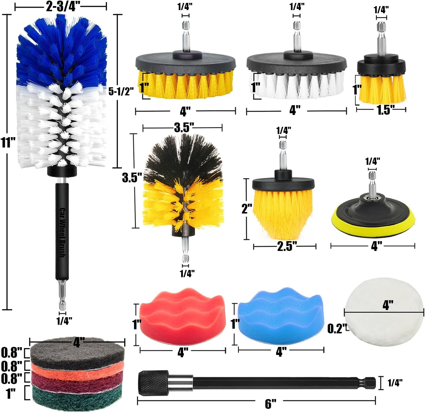 15pc Drill Brush Cleaning Kit for Car Bathroom Tile Tub Grout Floor Boat Kitchen