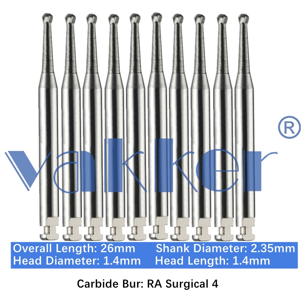 10/Pk Dental Surgical Round Carbide Burs 26mm RA SURG 2 4 6 8 Latch Slow Speed