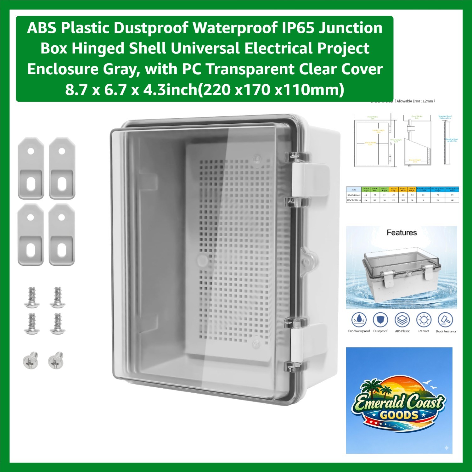 ABS Plastic Dustproof Waterproof Junction Box Hinged Shell Universal Electri…