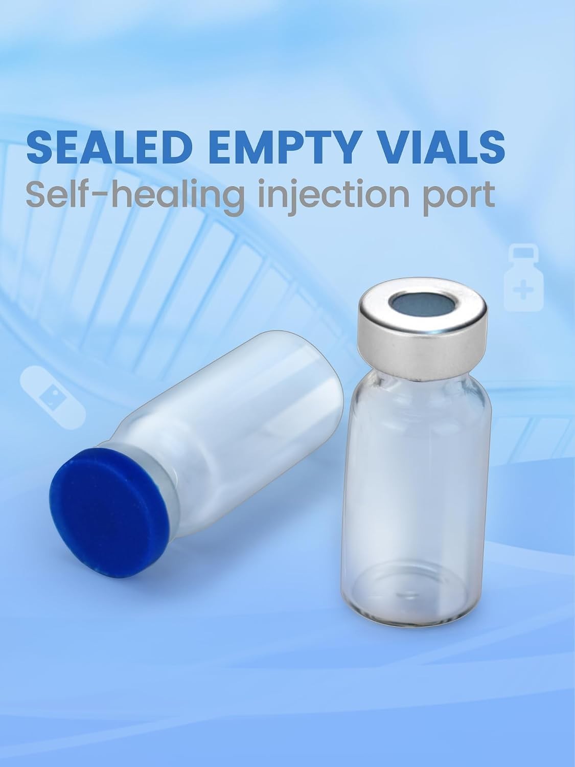 Pack of 10 Sterile 20ml Borosilicate Glass Vials with Innovative Injection Ports