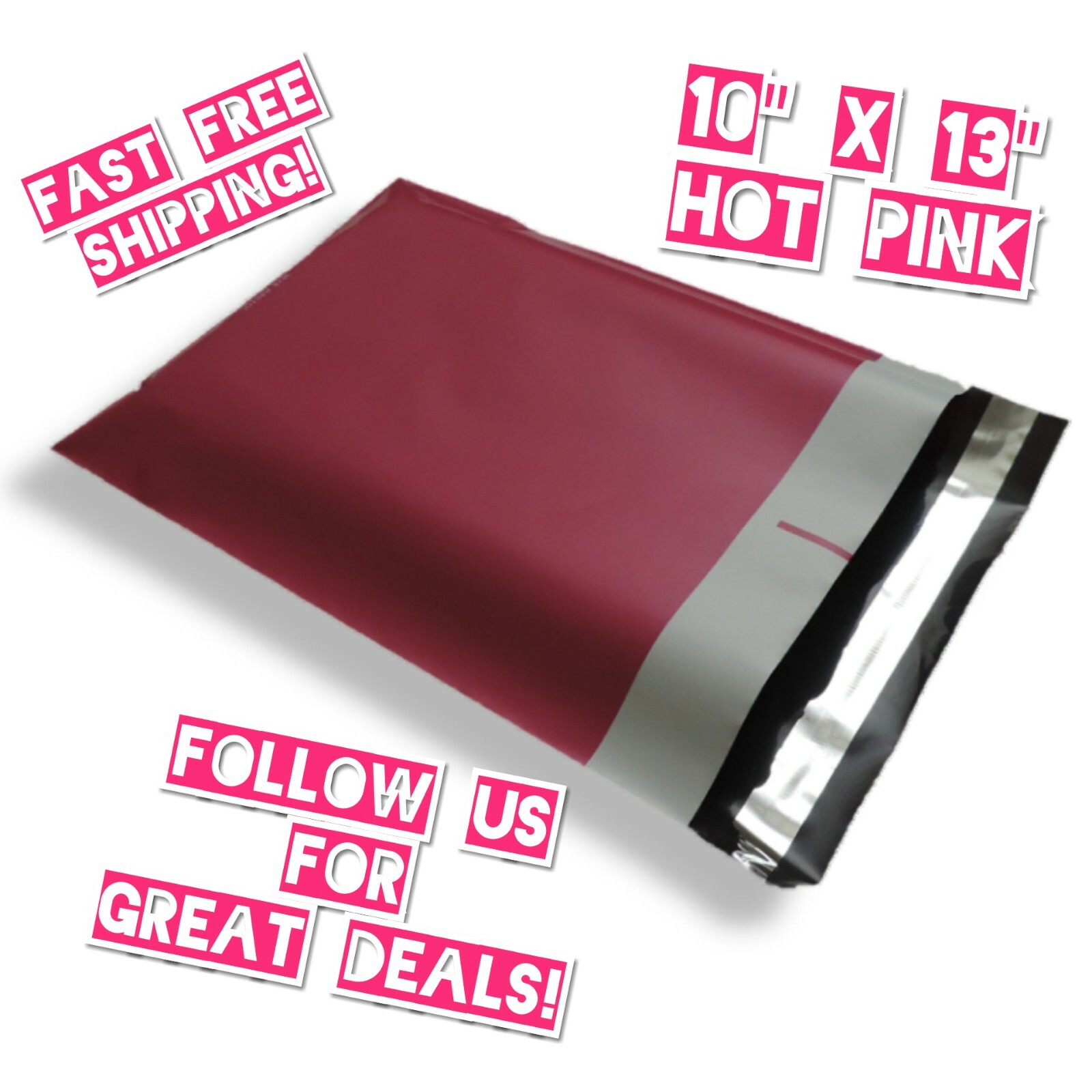 100 Hot Pink 10×13 Poly Mailers / Shipping Envelopes