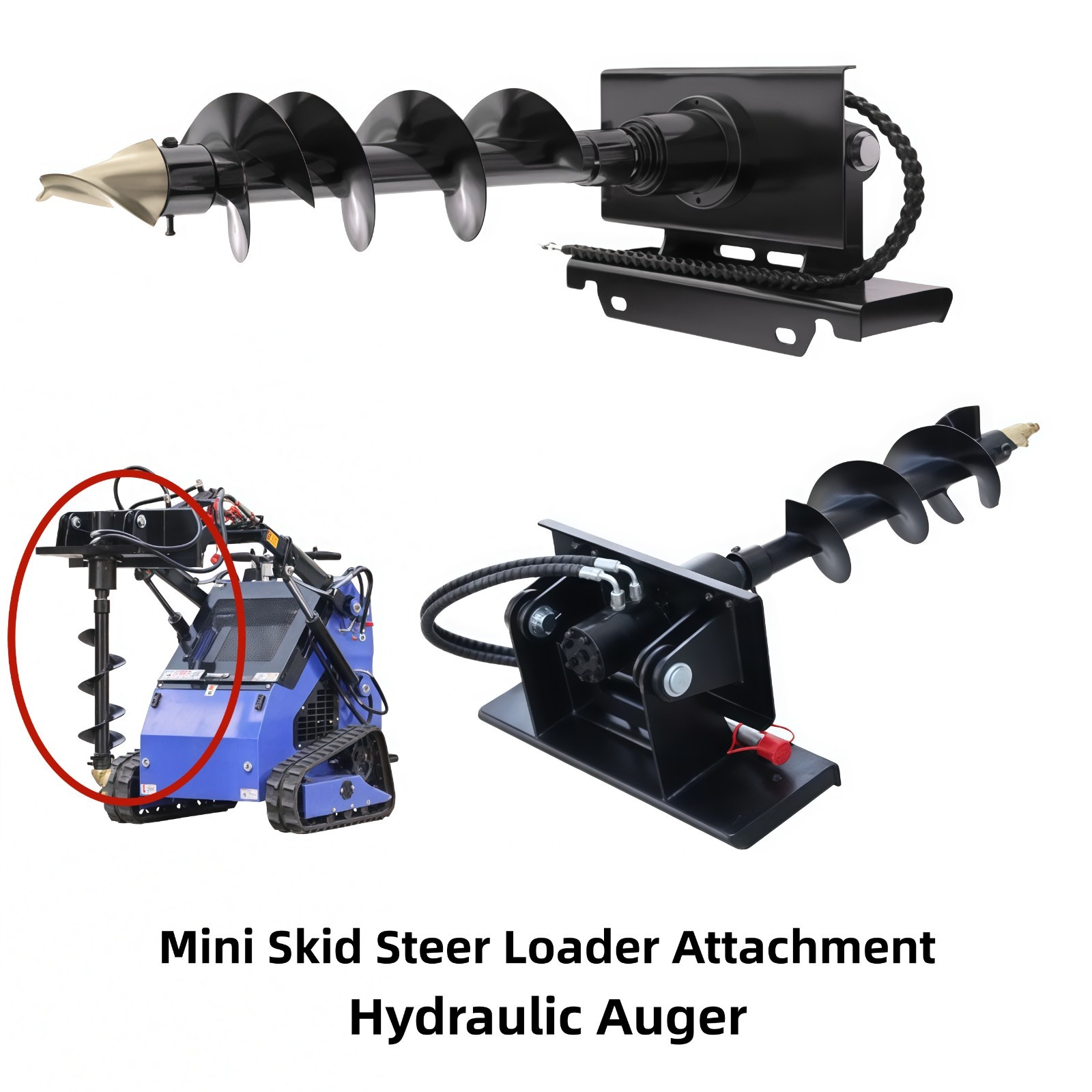 Hydraulic Auger For Mini Skid Steer Loader Attachment Post Hole Drill Free Ship