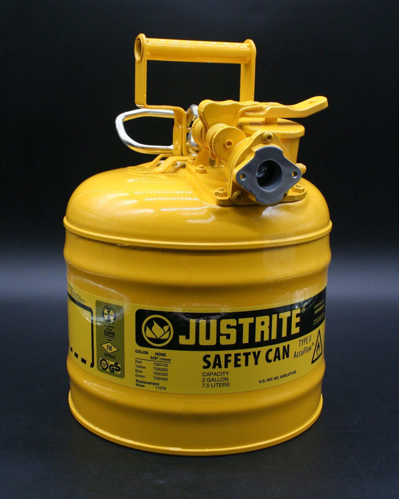 One (1) JUSTRITE 7220220 (ULINE H-1849Y) Safety Can, 2-Gallon, Yellow, Diesel
