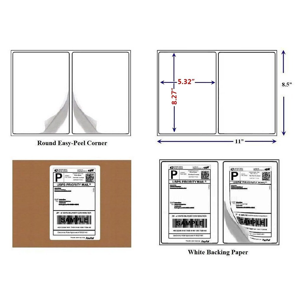 200-5000 Half Sheet Shipping Labels Page 8.5×5.5 Self Adhesive Round 2 Per Sheet