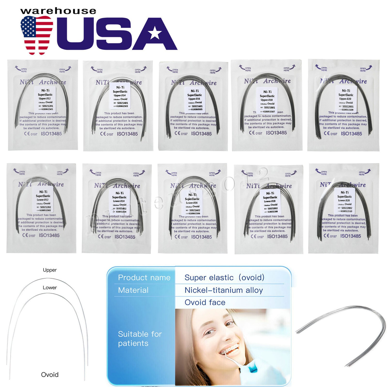 Ortodoncia Dental Super Elástico Niti Redondo Arco Alambres para Bracket