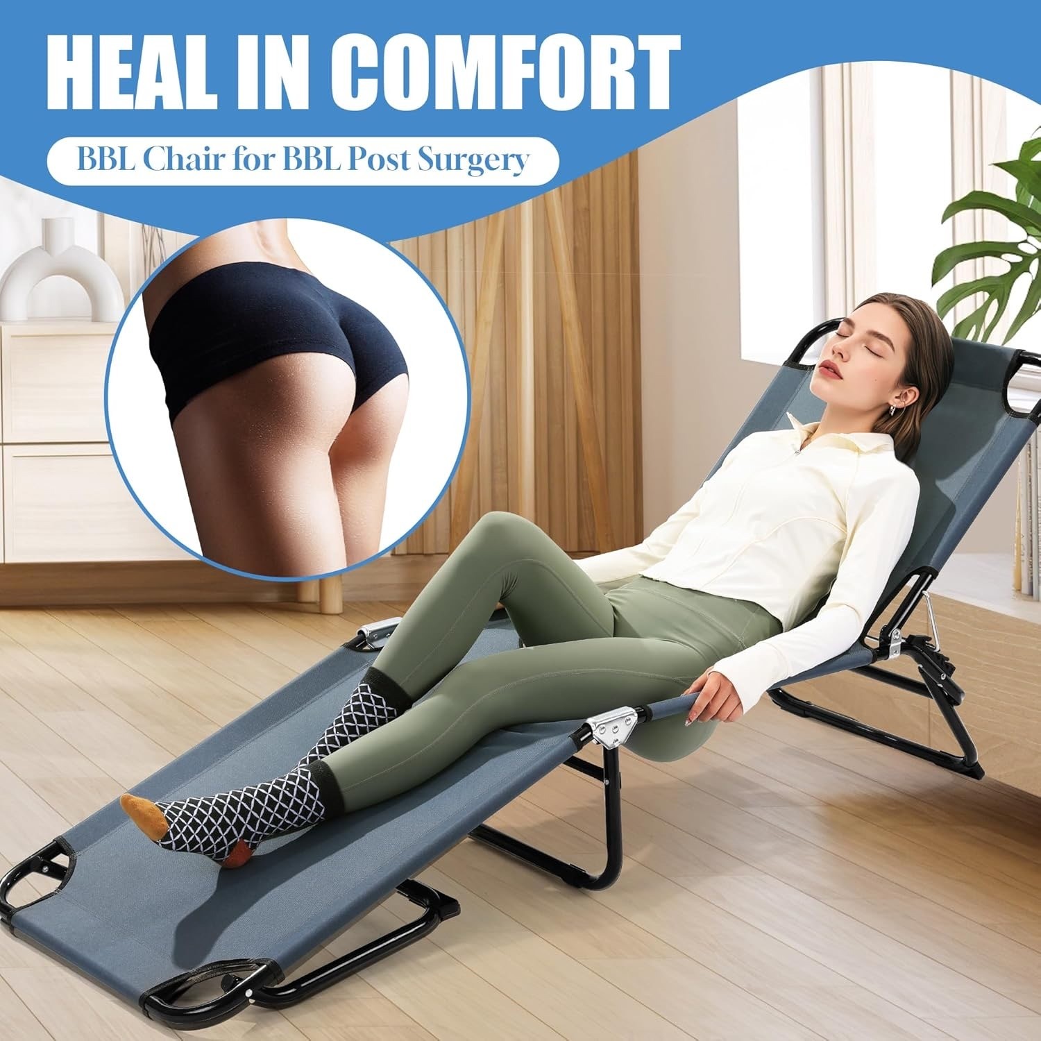Foldable BBL Chair with Hole for Butt 5 Position 74.8″X22.8″X11.8″, Dark Grey