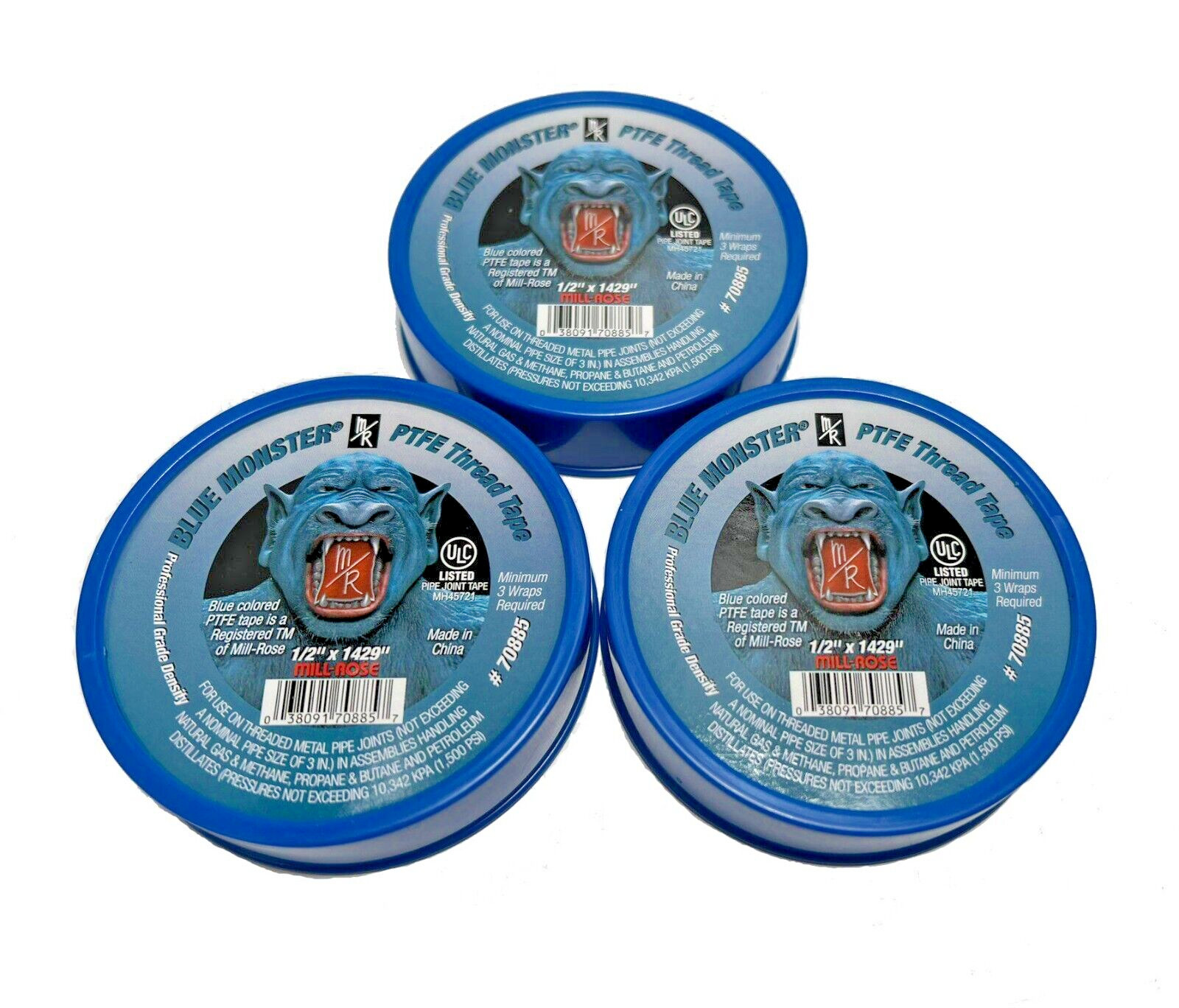 Blue Monster 70885 PTFE Teflon Thread Tape 1/2″ x 1429″ (Pack of 3)