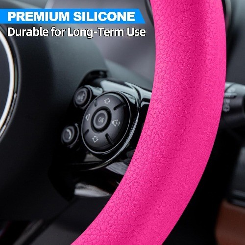 Hot Pink Car Steering Wheel Cover, Hot Pink Car Accessories Cute Soft Silicone L