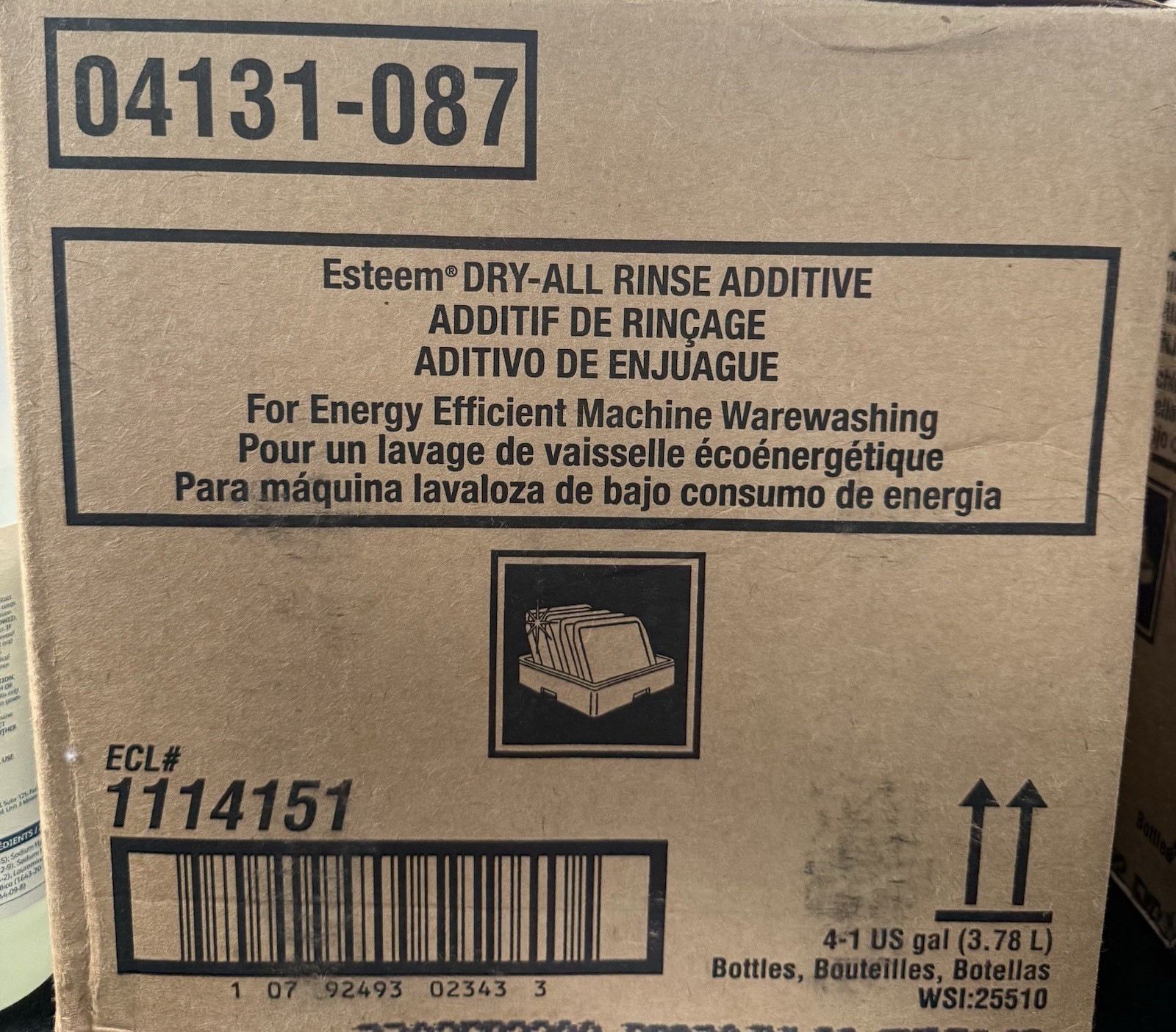 Lot/Case 4 ECOLAB Esteem Dry-All Rinse Additive 04131-087, X4 One Gallon Machine