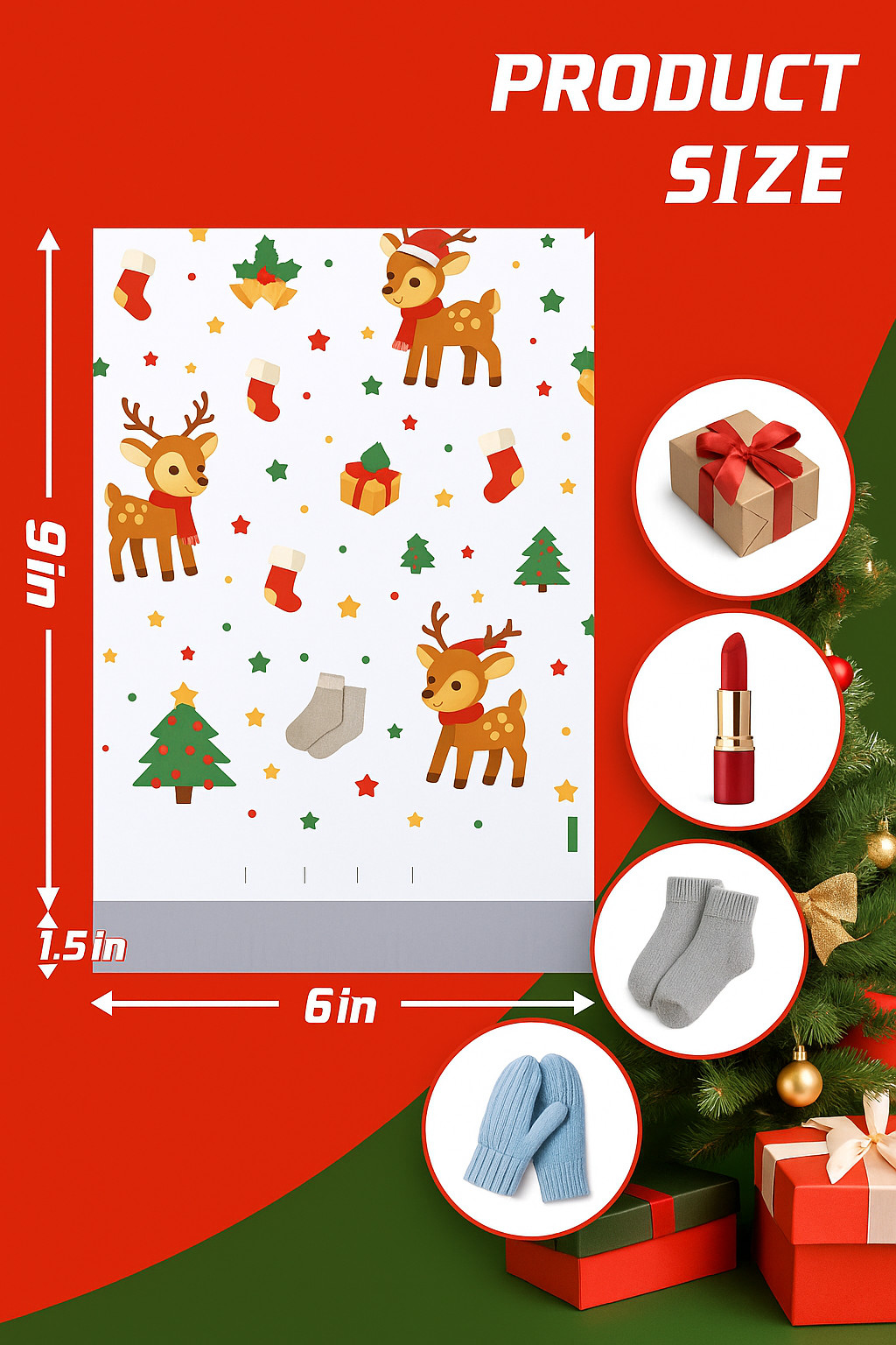 Christmas Poly Mailers Cute Holiday Shipping Bags Custom 6″x9″ 10″x13″ 14.5″x19″