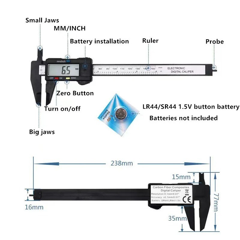 150mm Digital Caliper Carbon Fiber Electronic Vernier Caliper Gauge Micrometer