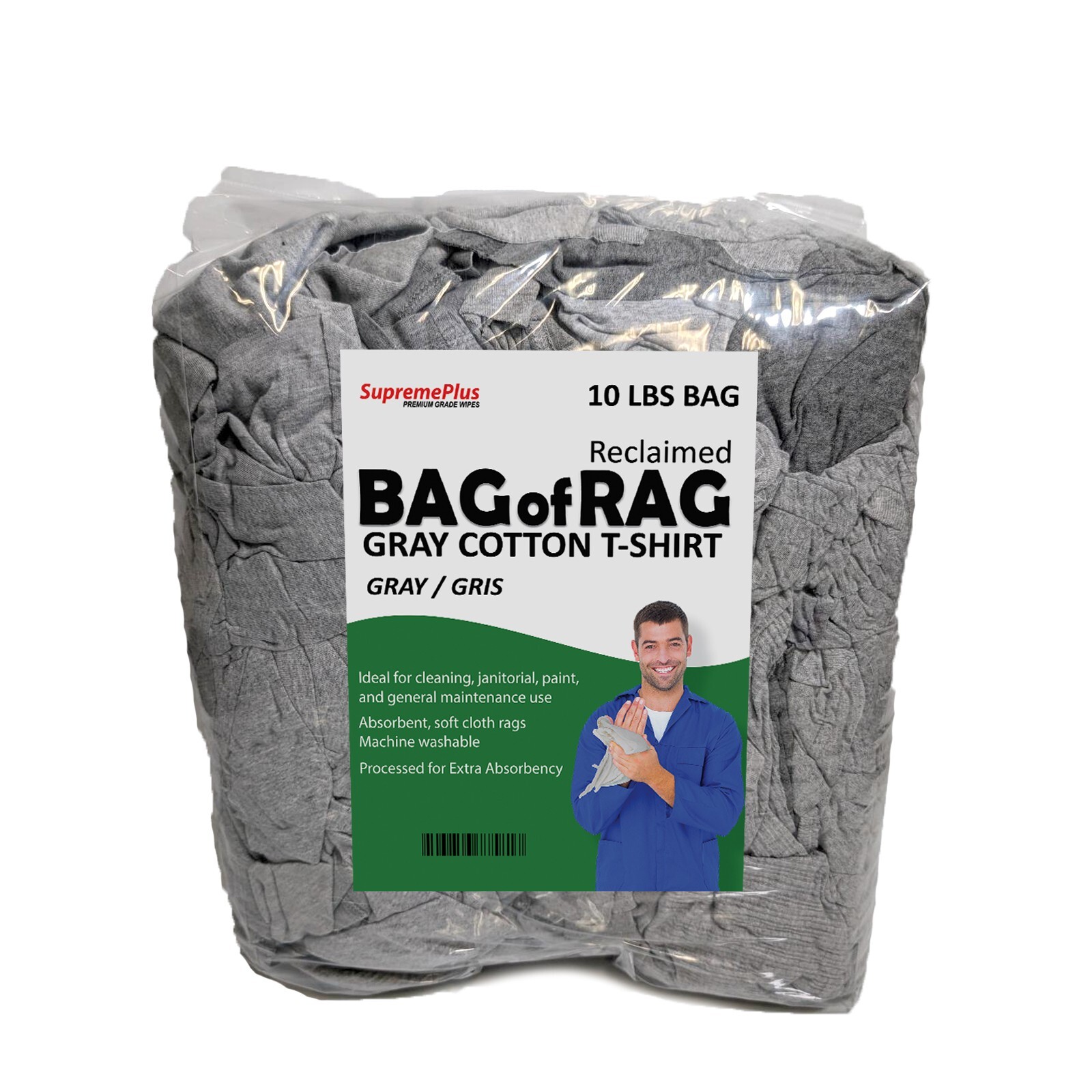 Gray Knit T-Shirt 100% Cotton Cleaning Rags 10 lbs. Bag – Multipurpose Cleaning