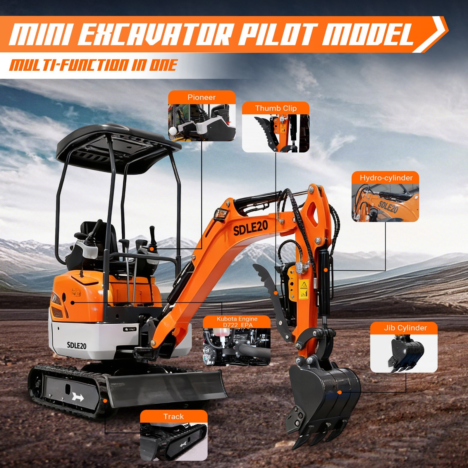 20HP Kubota EPA Mini Excavator | Hydraulic Thumb, Side Tilt & Wide Tracks