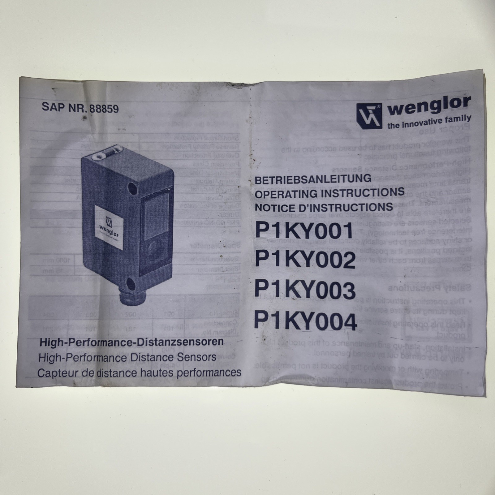 NEW WENGLOR P1KY002, Laser Distance Sensor
