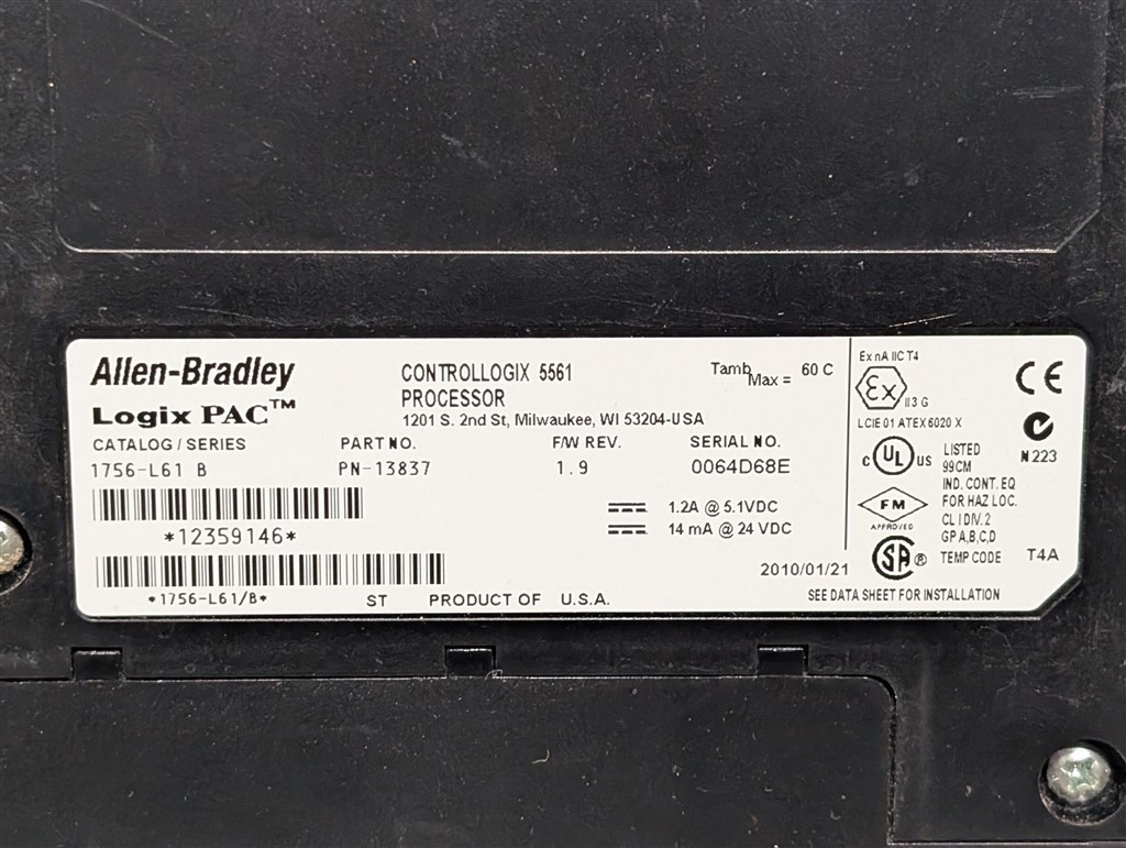 USED Allen Bradley 1756-L61/B ControlLogix Processor Module F/W 1.9