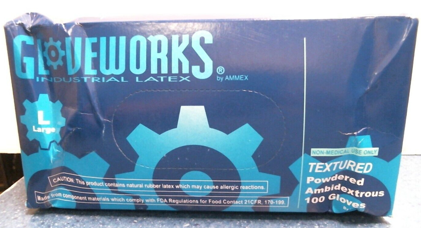 Gloveworks Large Industrial Latex Textured Powdered Ambidextrous 100 pk (70153)