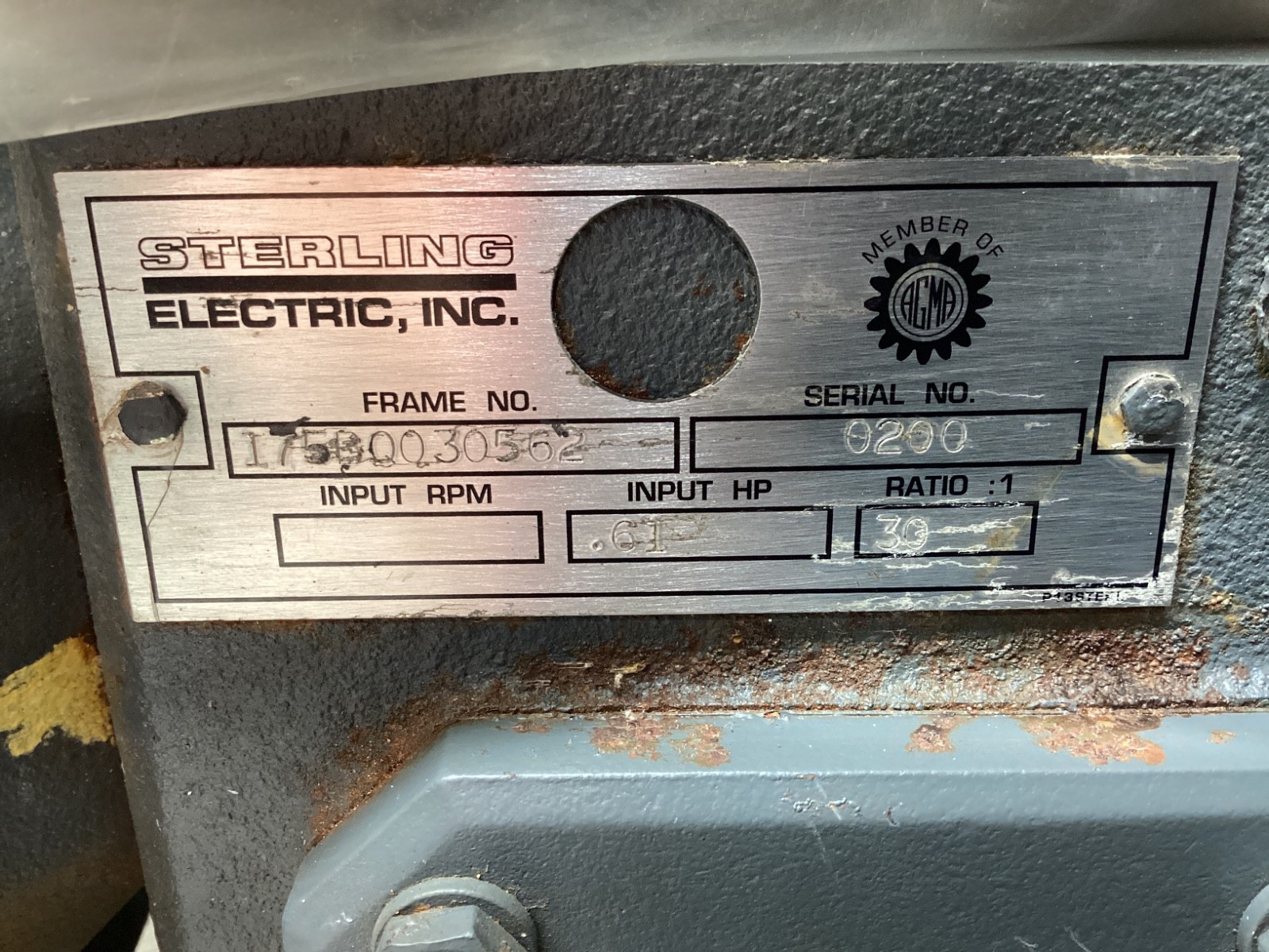 Sterling 175BQ030562 Gear Reducer RATIO 30 INPUT HP .61 #108H104PR8*ML