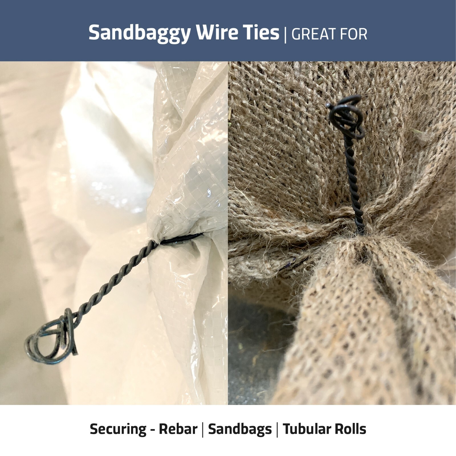 Sandbaggy Double Loop Rebar Wire Bar Ties – 12″ or 18 Inch Length – 16 Gauge