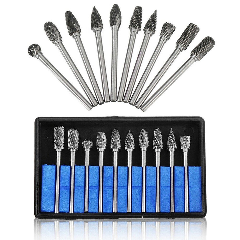 10pcs 1/8?? Shank Carbide Burr Set Burrs For Aluminum Die Grinder Bit Pack New