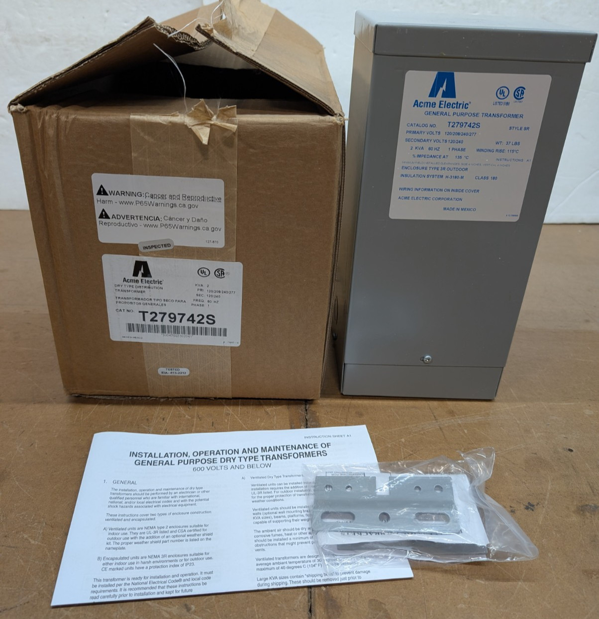 Acme Electric T279742S Distribution Transformer 120/208/240/277V 2 KVA Dry Type