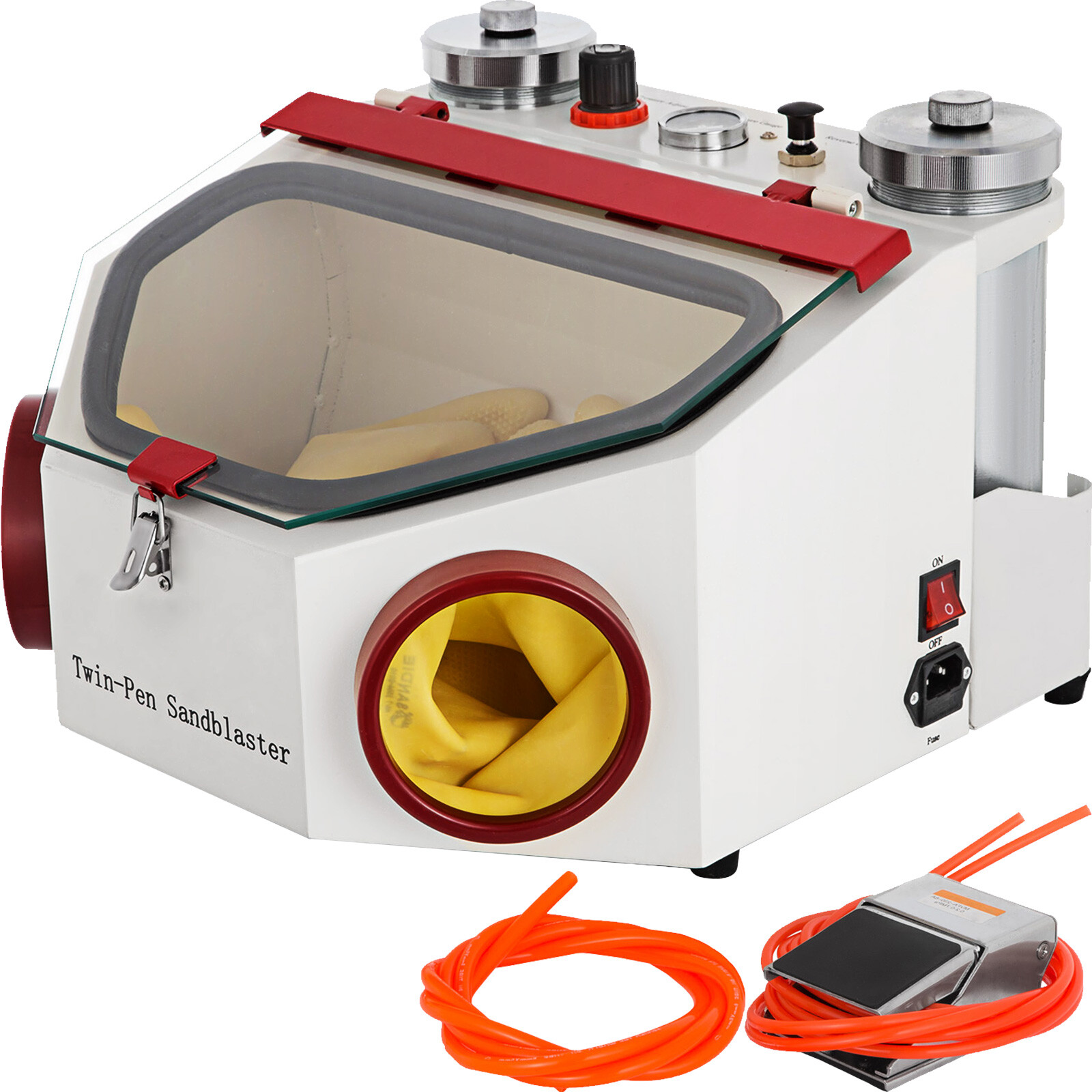 Dental Twin-pen Double Pen Sand Blaster Sandblaster Unit w/LED Bulb 2 Tanks