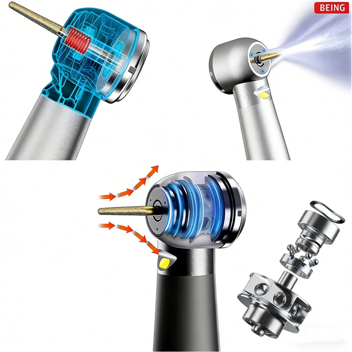 US BEING Dental Handpiece Fiber Optic High Speed Turbine Coupler 4/6Hole FG Burs