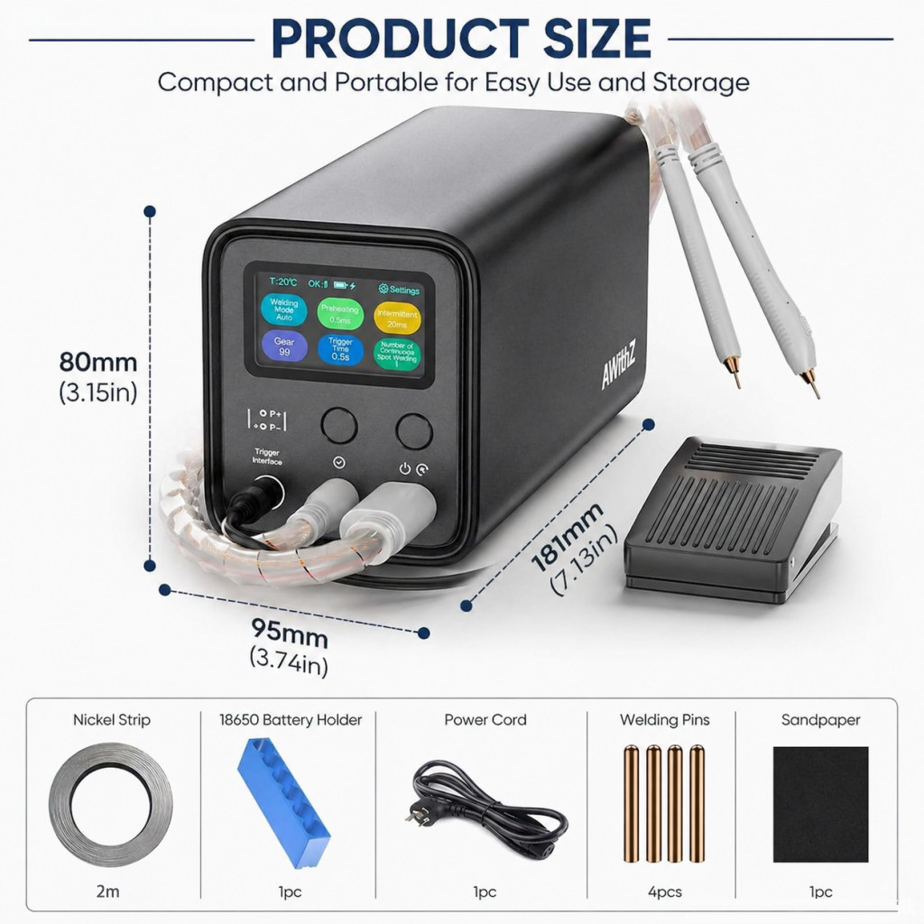 AWithZ UF20B Professional Spot Welder 10.5KW 99 Gears Auto/Manual/Foot for 18650