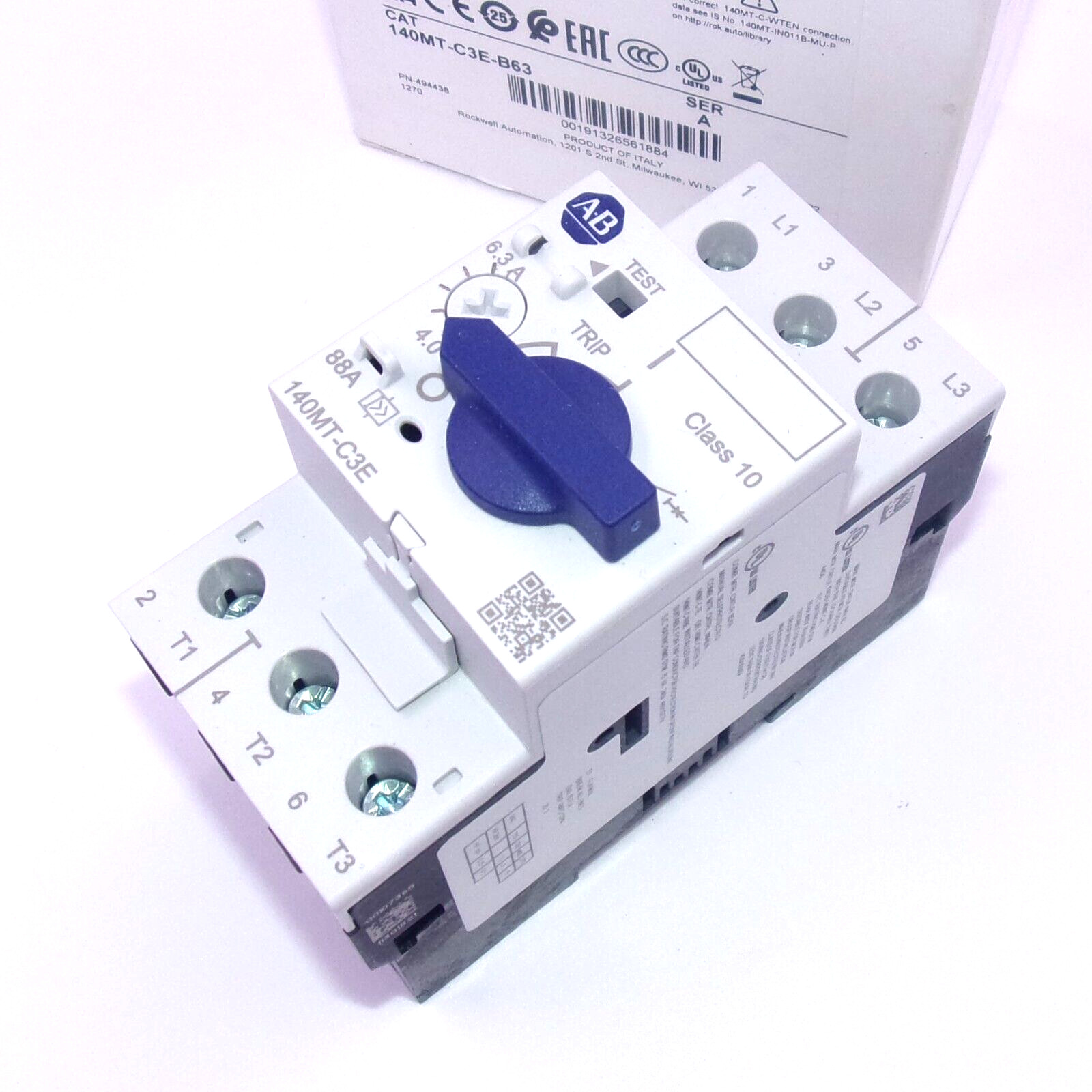 Allen-Bradley 4.0-6.3A 3-Pole Motor Protection Breaker 140MT-C3E-B63 SER. A