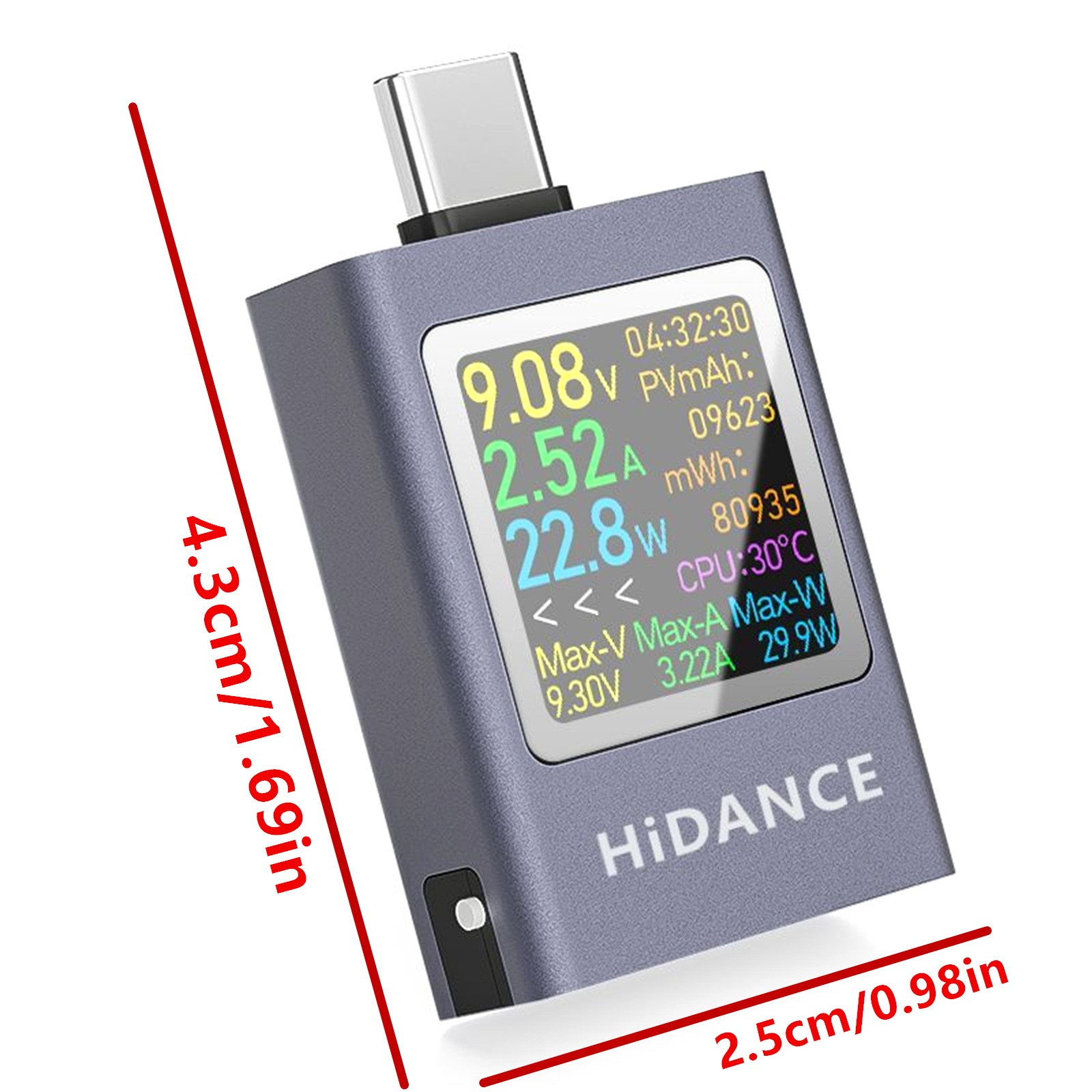 USB C Cable Tester with Battery Test Color Display 360 View Rotation PD QC