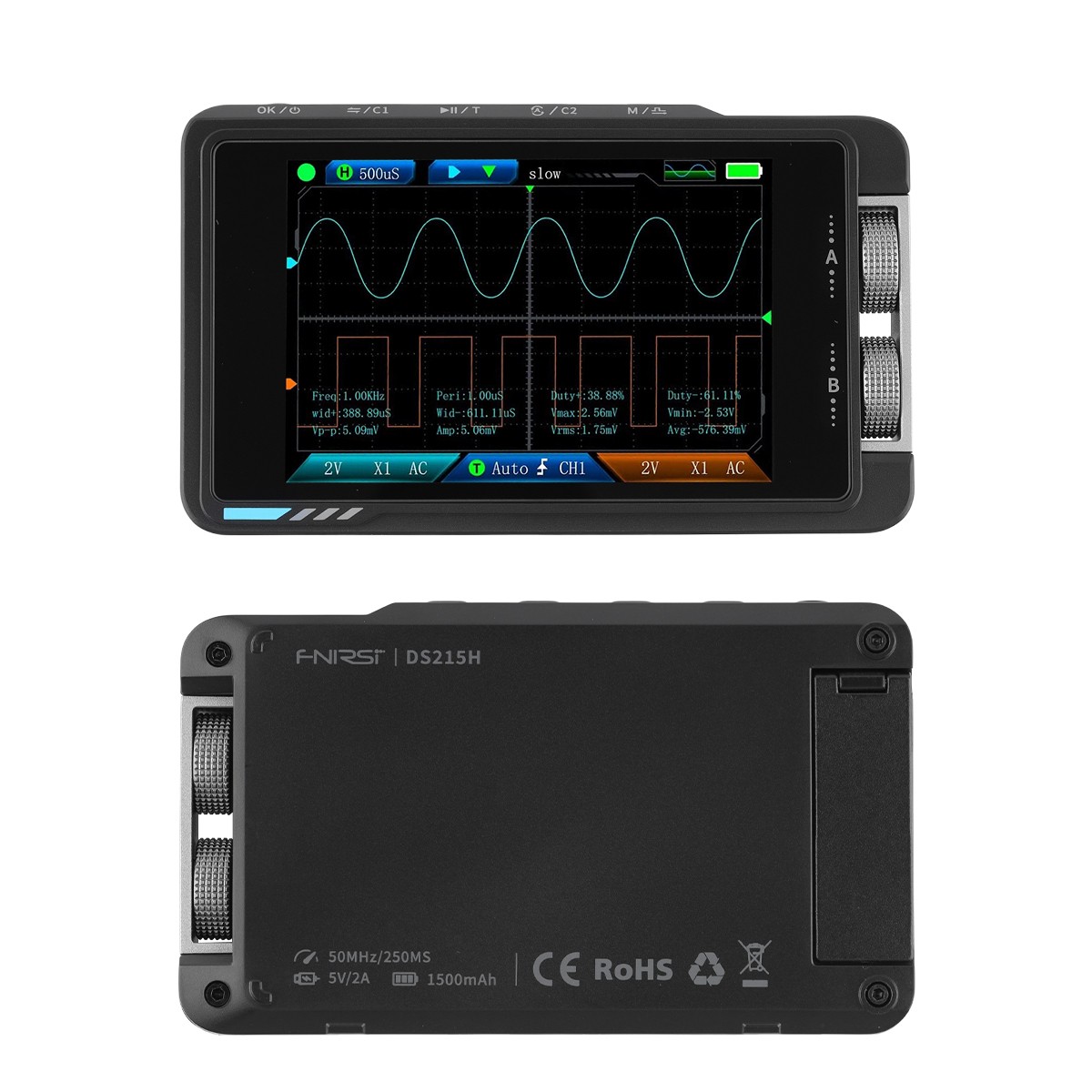 FNIRSI DS215H Oscilloscope Handheld Dual-Channel 2-IN-1 Digital Signal Generator