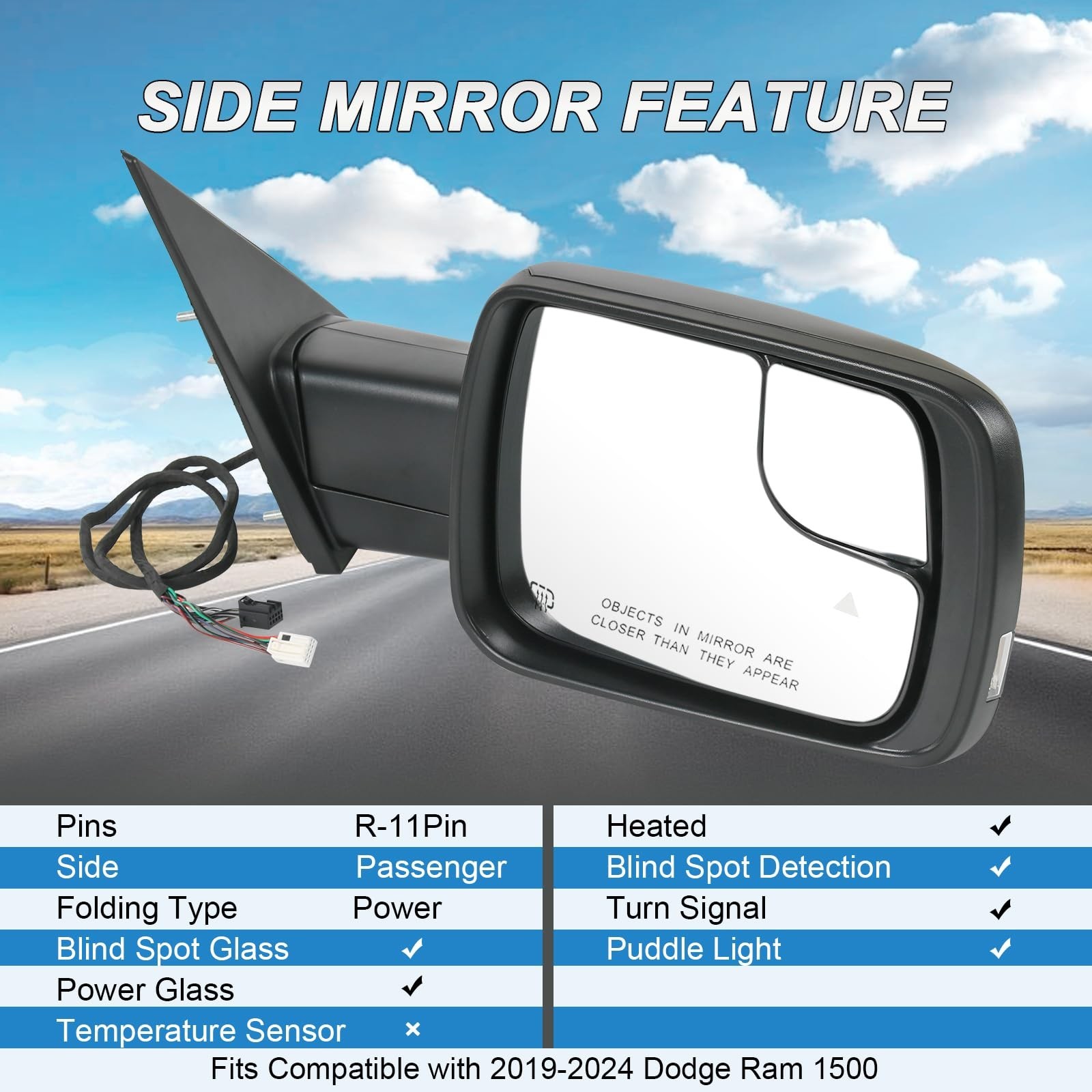 Right Passenger Side Door Mirror Power Folding Heated Power Glass (11Pin) | C…