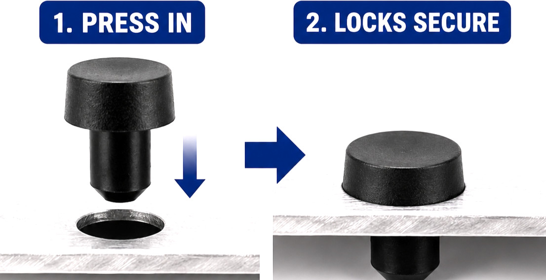 Push-In Rubber Panel Feet & Bumpers – Compression Stem, Choose Size for Racks