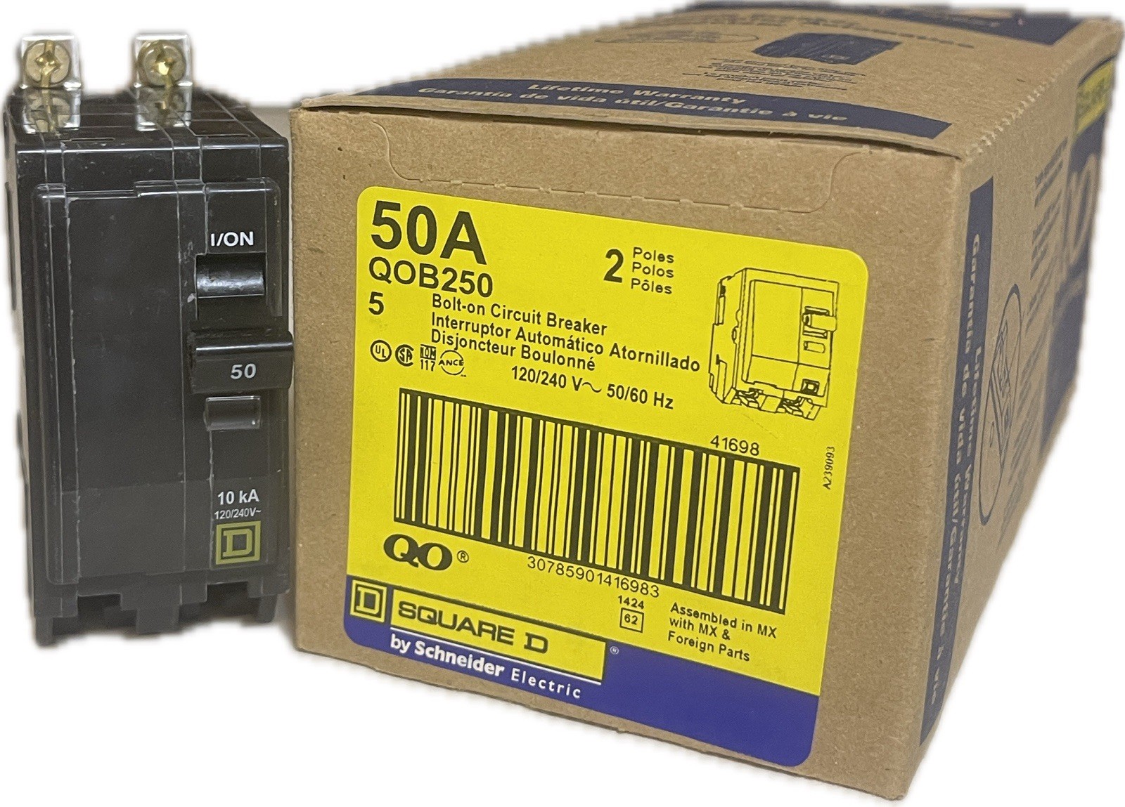 Square D QOB250 50A 2 Pole Bolt-On Circuit Breaker 120/240V 10kA