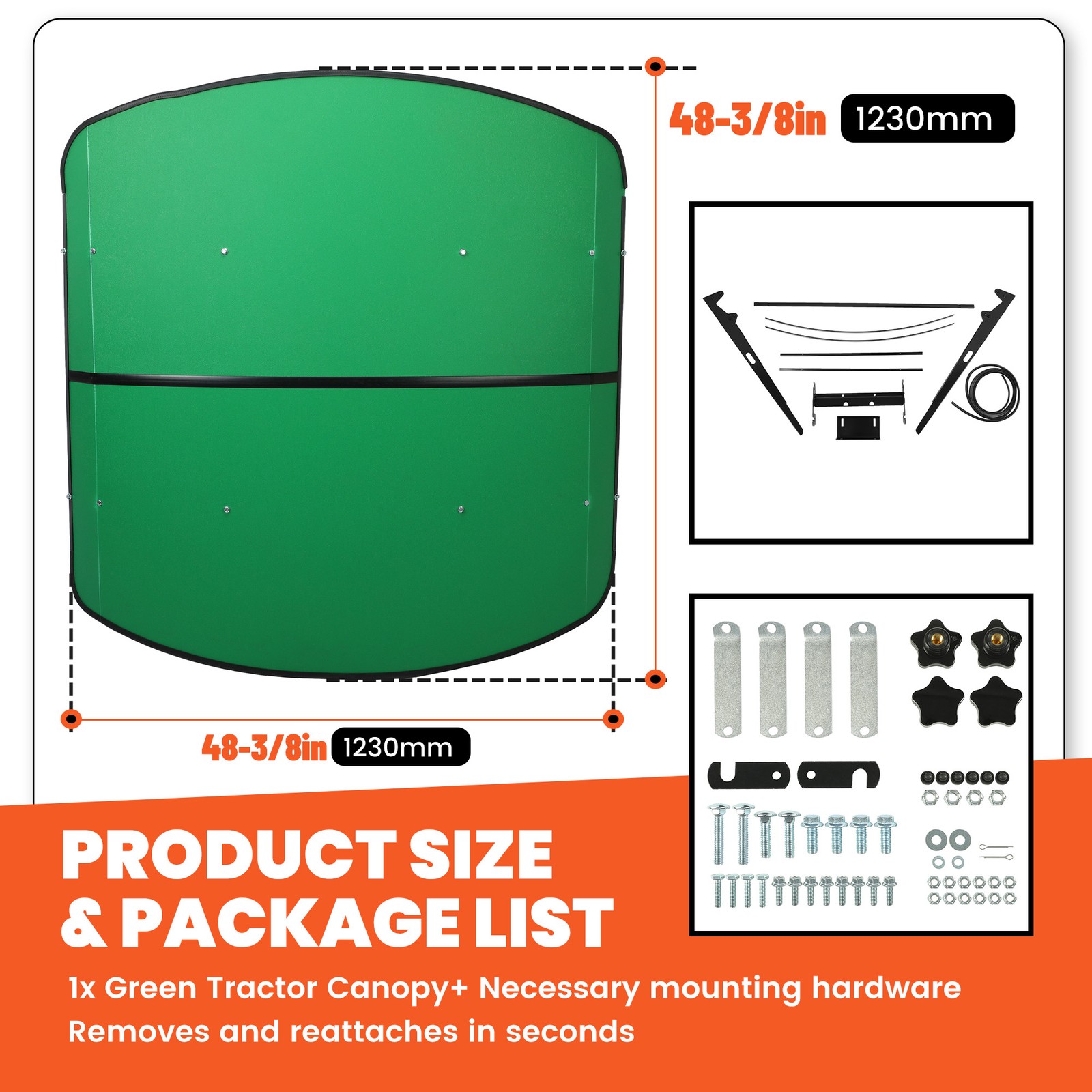 Tuff Top Tractor Canopy 52″ X 52″ For John Deere 2″ x 2″ or 2″ x 3″ ROPS Green