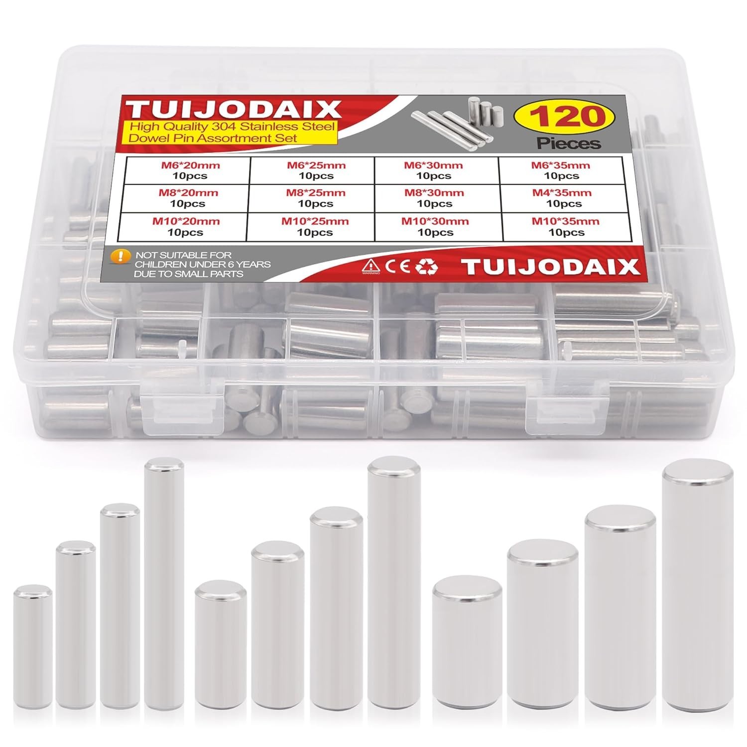 120pc Cylindrical Dowel Pins Assortment