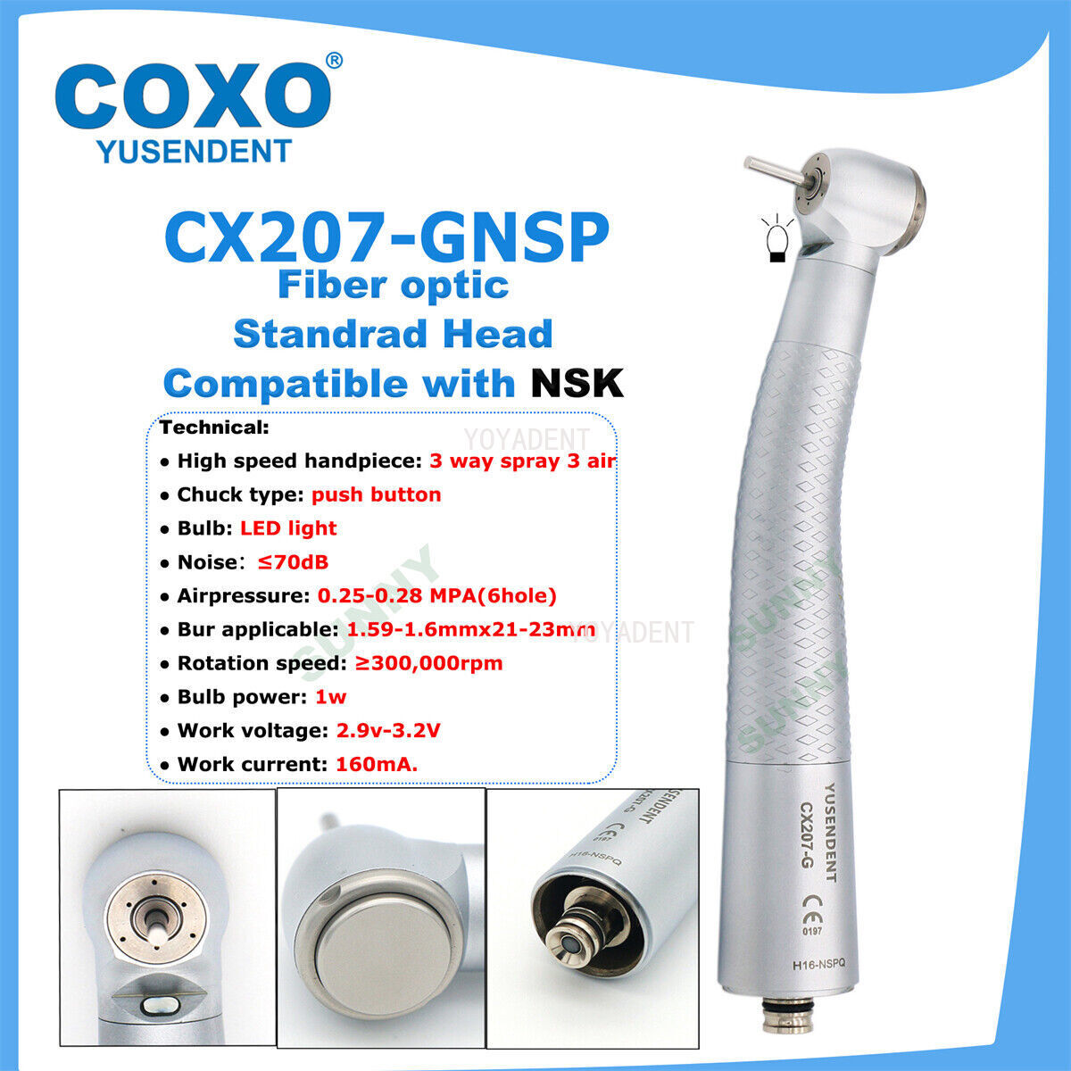 COXO Dental Turbine Fiber Optic High Speed Handpiece LED Coupler 6 Pin Fit KAVO