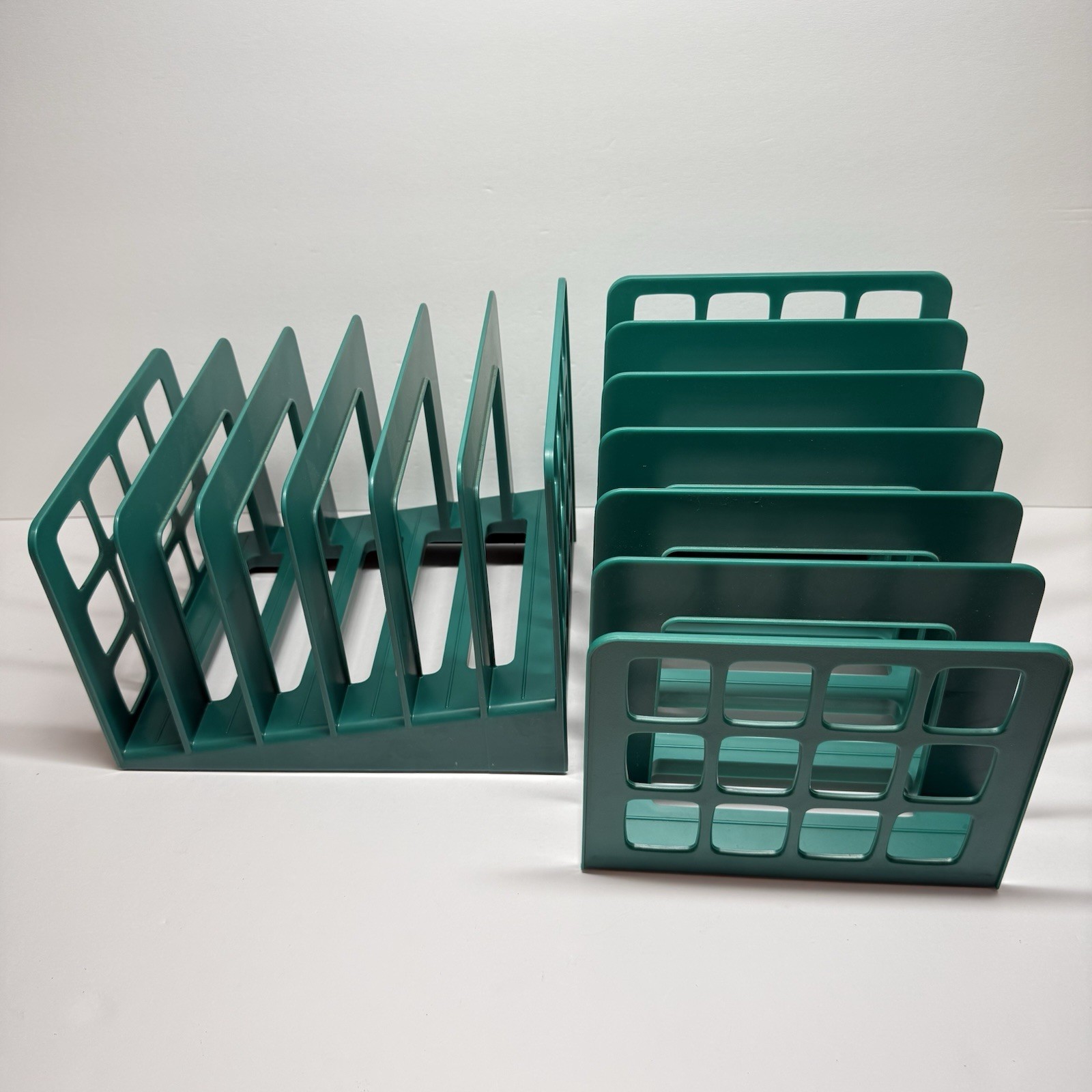 Vintage 80s-90s Oxford DecoSorter Green Plastic 6 Slot Desk File Sorter Set of 2