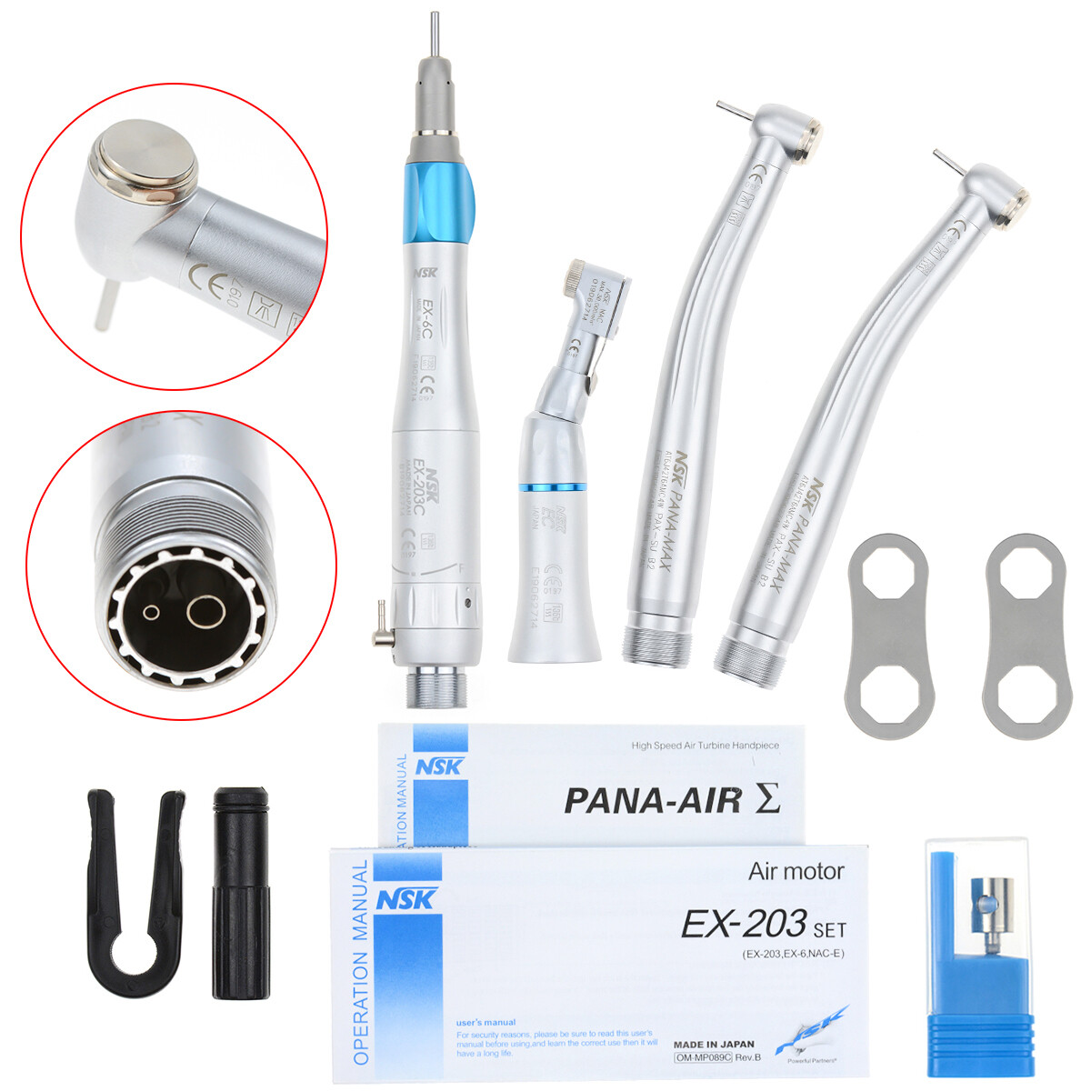 NSK Type Dental PANA MAX High Speed Handpieces Push Button+Low Speed EX203C 4/2H