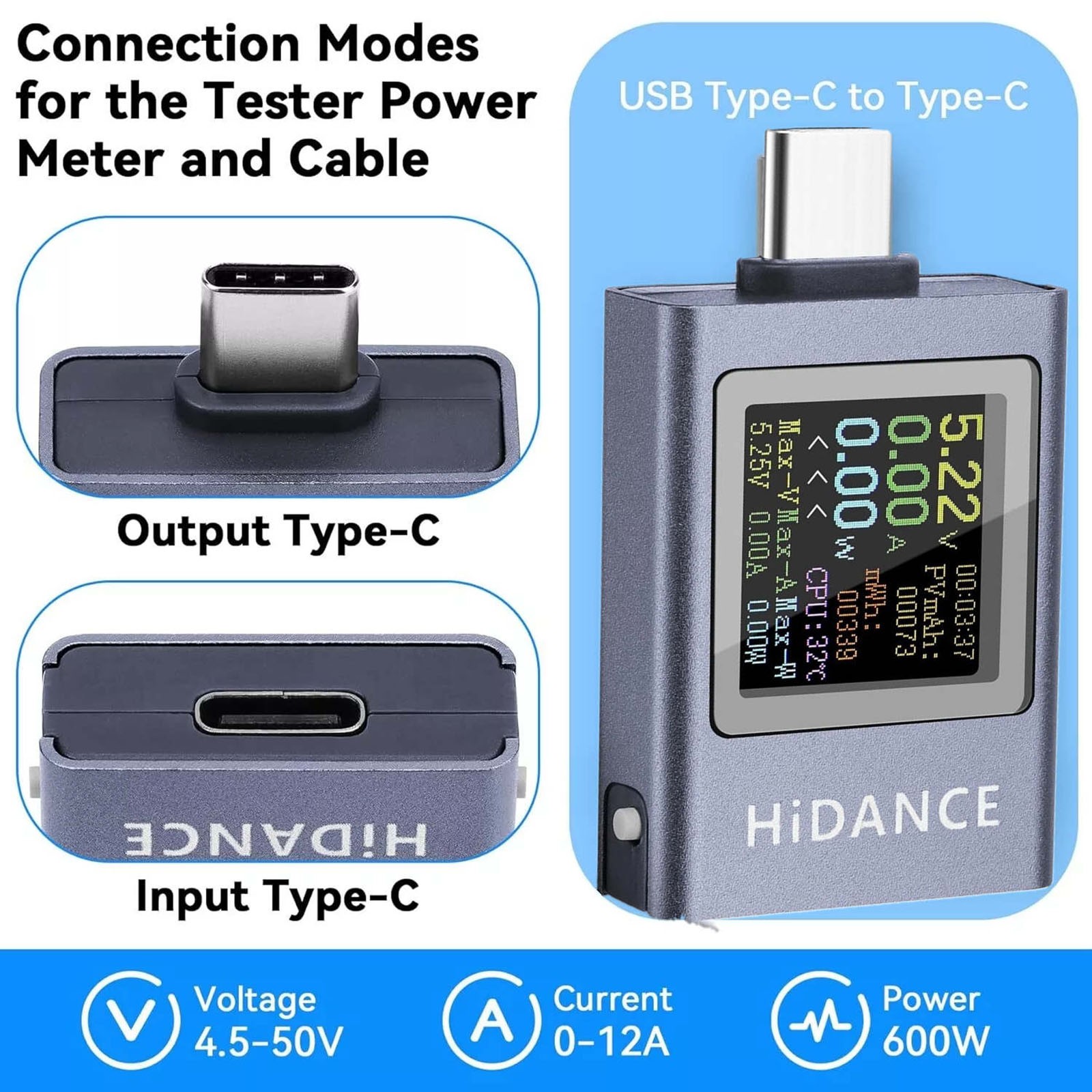 USB C Power Bank Tester Capacity Detection 50V Input PD3.1 Support Color Screen