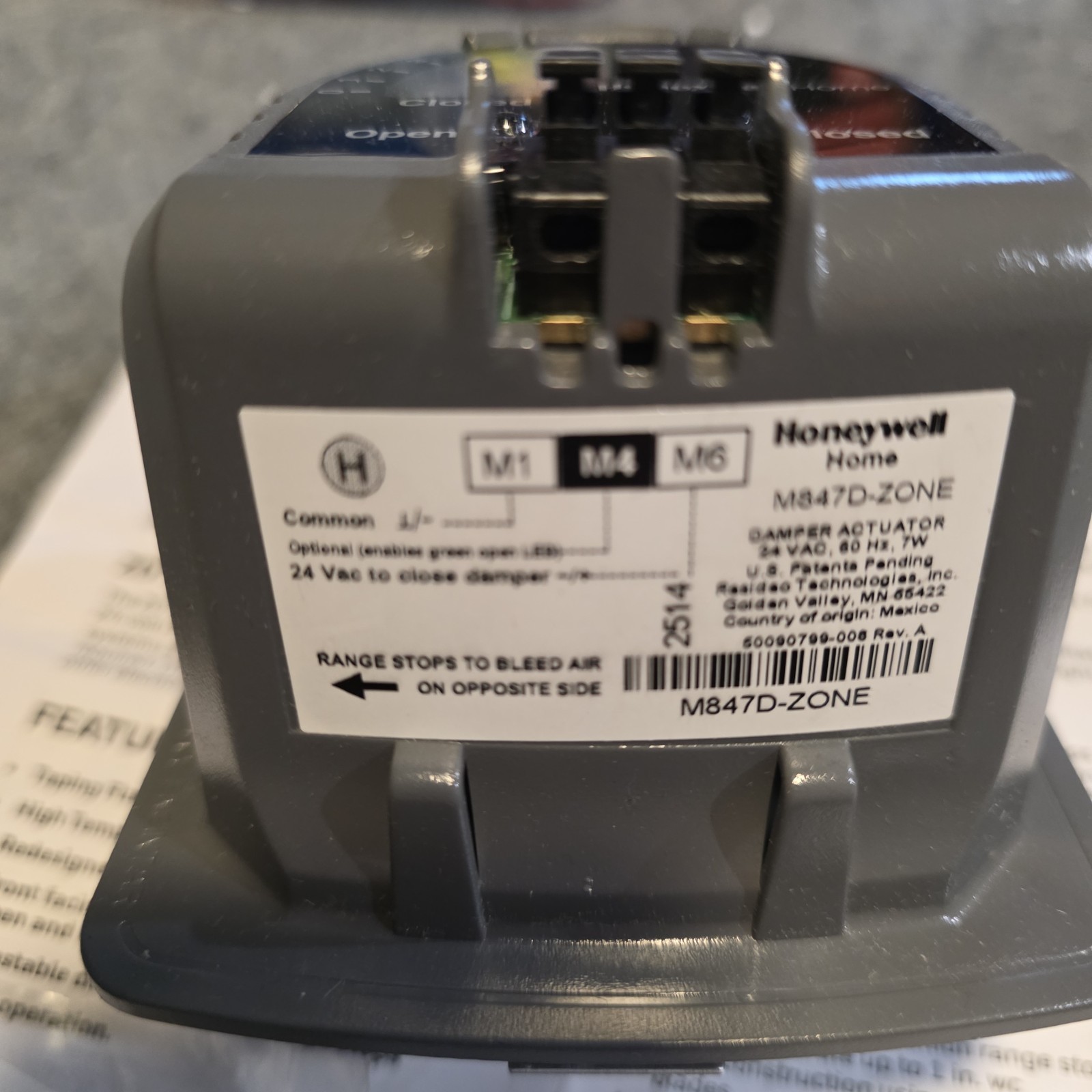 Honeywell M847D-ZONE/U Replacement Motor for Ard & Zd Zone Dampers, 24V-Open Box