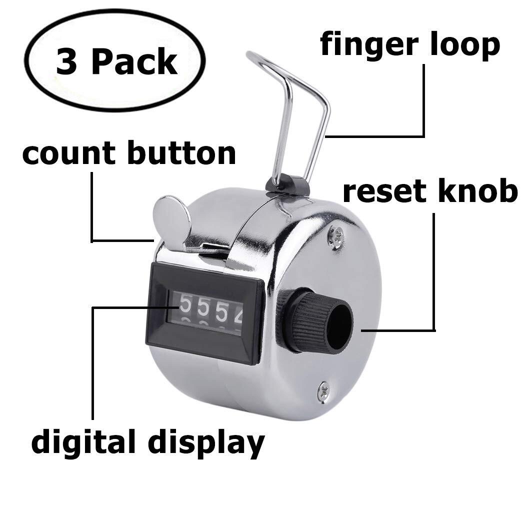 3Pack Hand Tally Counters 4-Digit Lap Trackers Manual Clickers Metal Mechanical