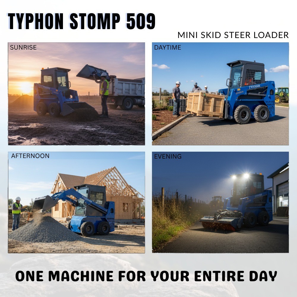 USA Stocks TYPHON STOMP 509 25HP Kubota D1105 1.4 Ton EPA Skid Steer Loader