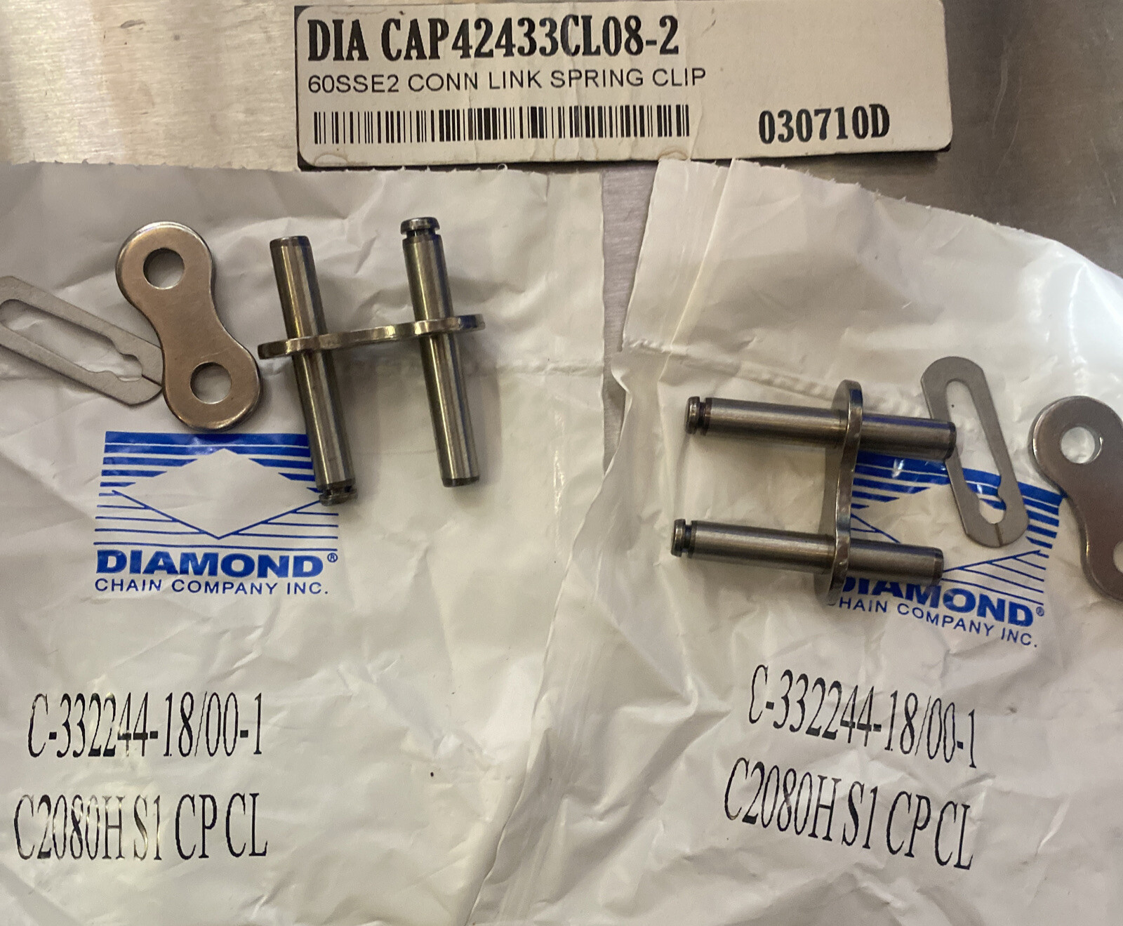 2 pack-Diamond Chain Co. 60 E-2 CONN LINK-SPRING CLIP C-42433CL-08-2