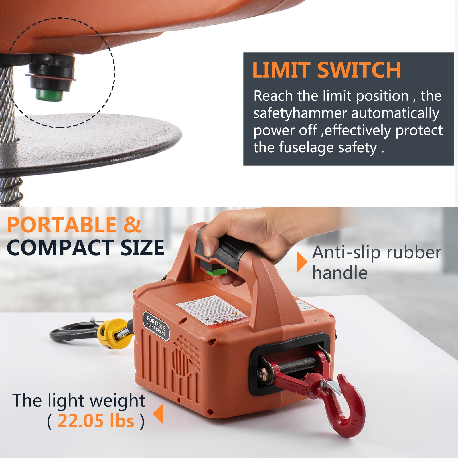 3 in 1 Portable Electric Hoist Winch 1100lbs Wired/Wireless Remote Control Crane