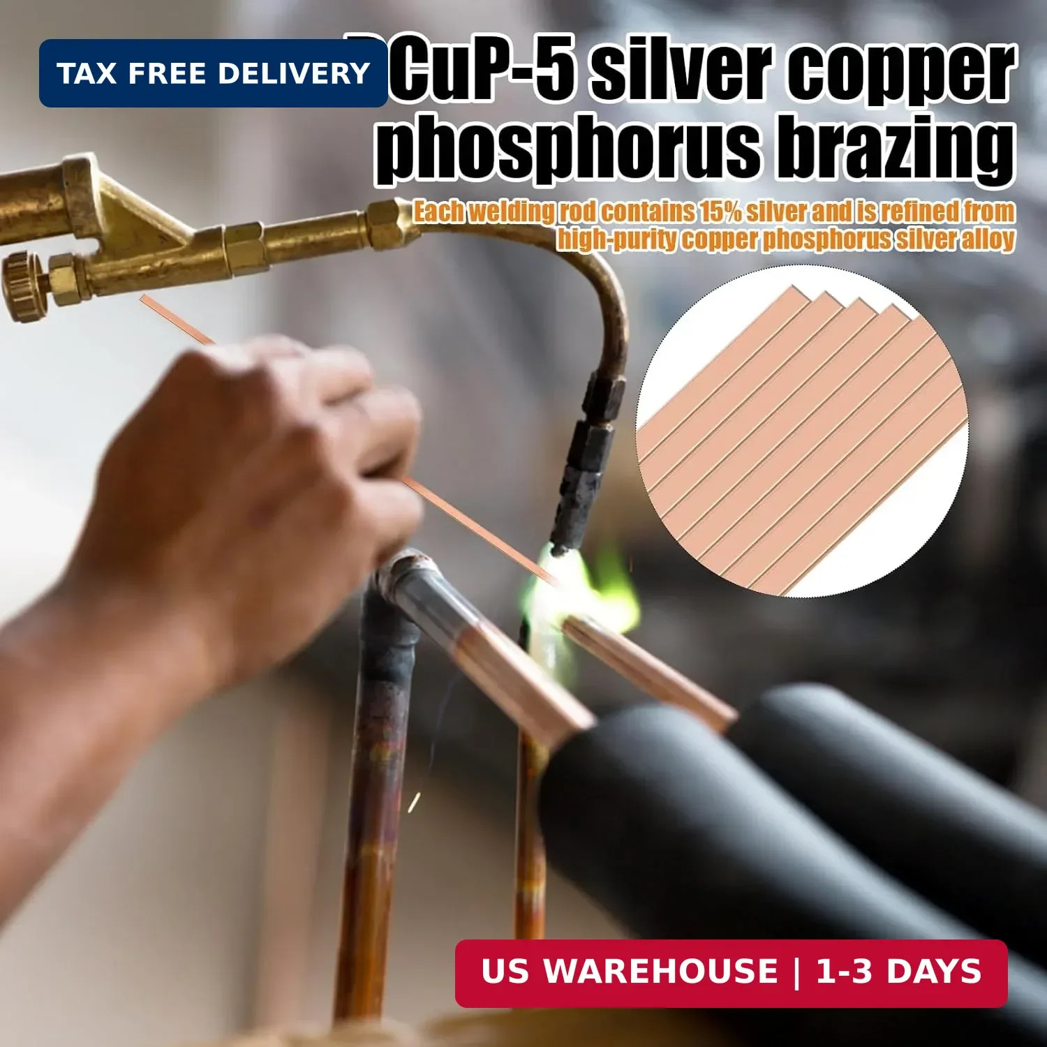 50 Sticks Copper Brazing Rods Kit AWS BCup-5 15% Silver Solder HVAC Phos Copper